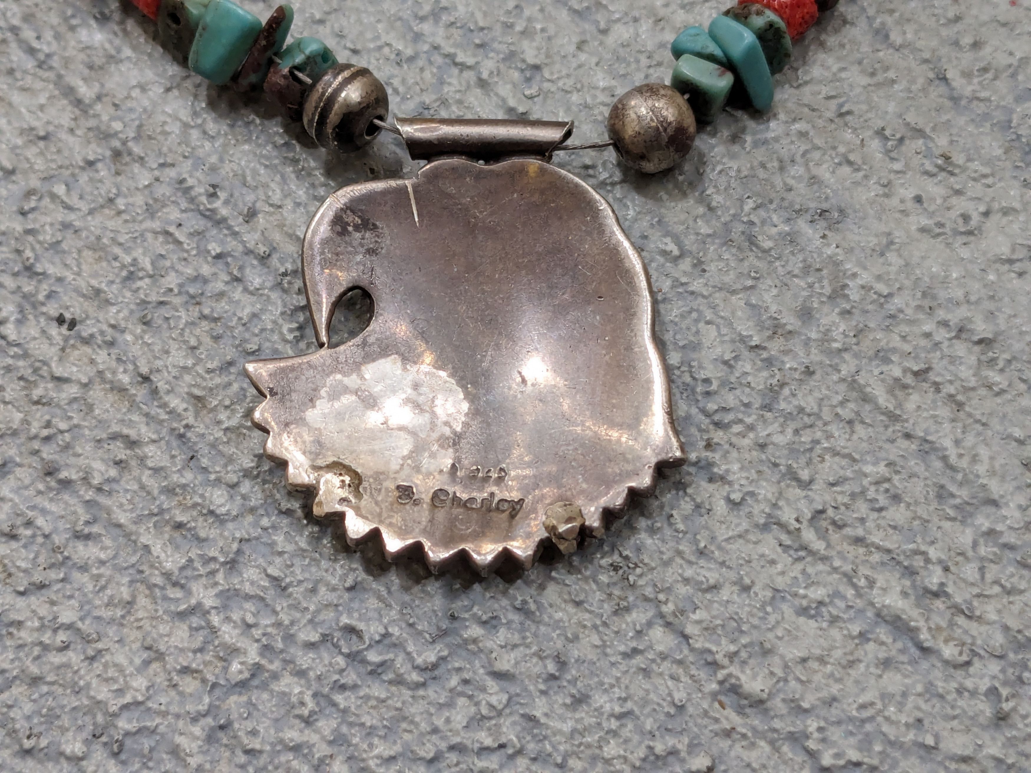 Jewelry Sterling Silver Necklace Turquoise Eagle Native Coral Size ONE SIZE - 6 Thumbnail