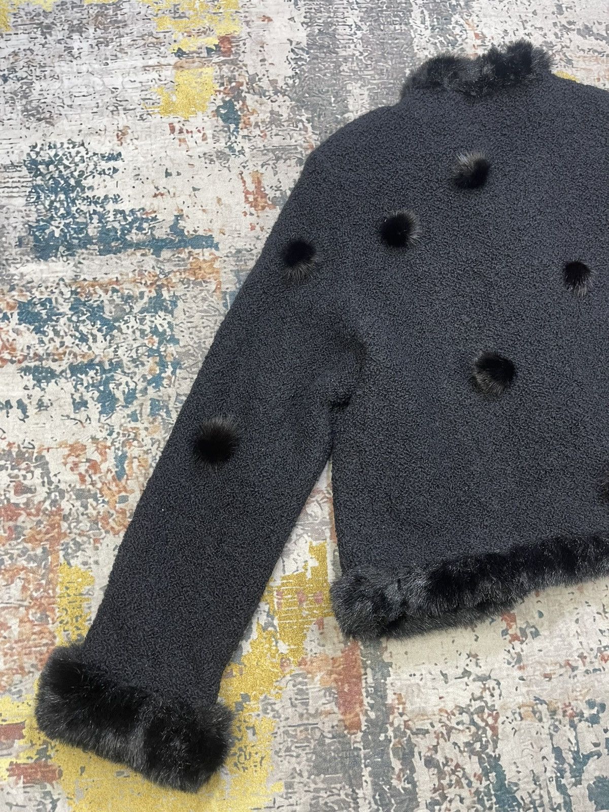 Japanese Brand Boucle Plush Fur Trim Scattered Pom-Poms Jacket Size L / US 10 / IT 46 - 5 Thumbnail