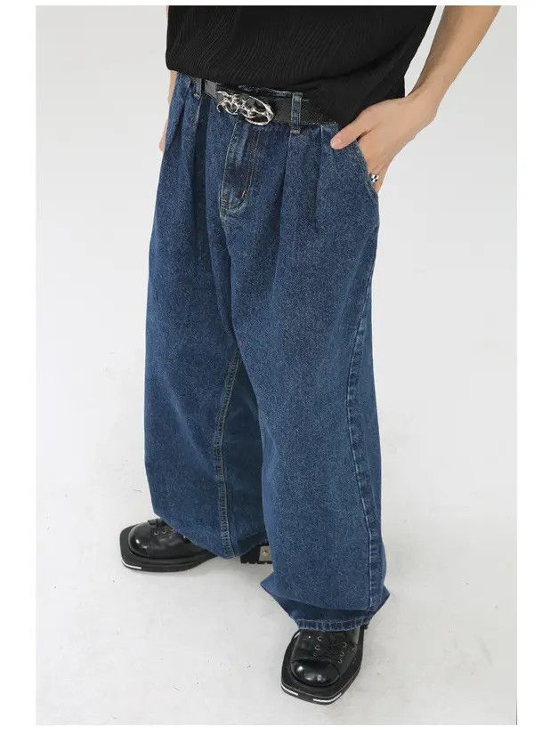 Japanese Brand Ishida x Hara Men's loose washed wide-leg straight jeans Size US 32 / EU 48 - 5 Thumbnail
