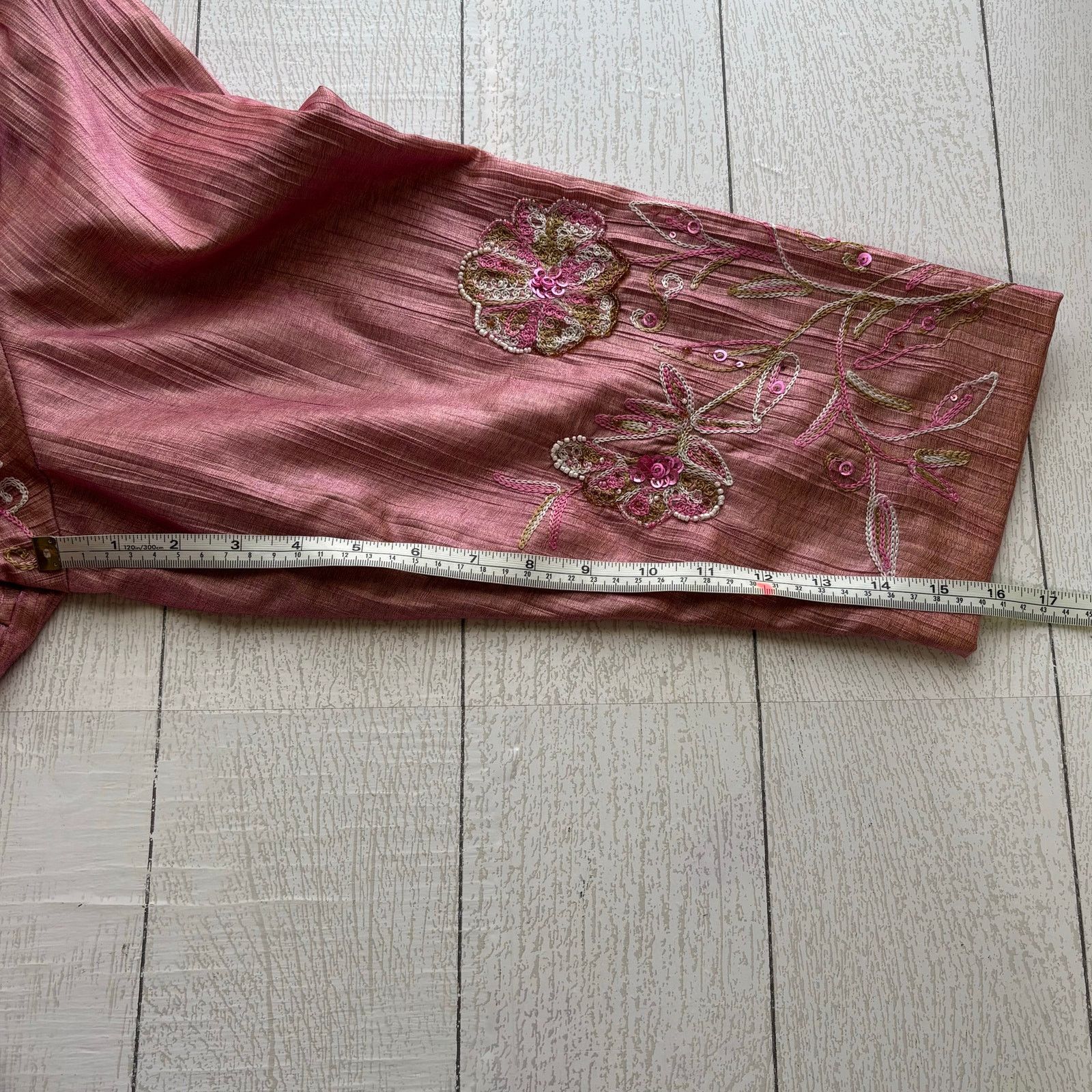 Other Blutique Rose Pink Shimmer Floral Embroidered Beaded Jacket Size XXL / US 16-18 / IT 52-54 - 6 Thumbnail
