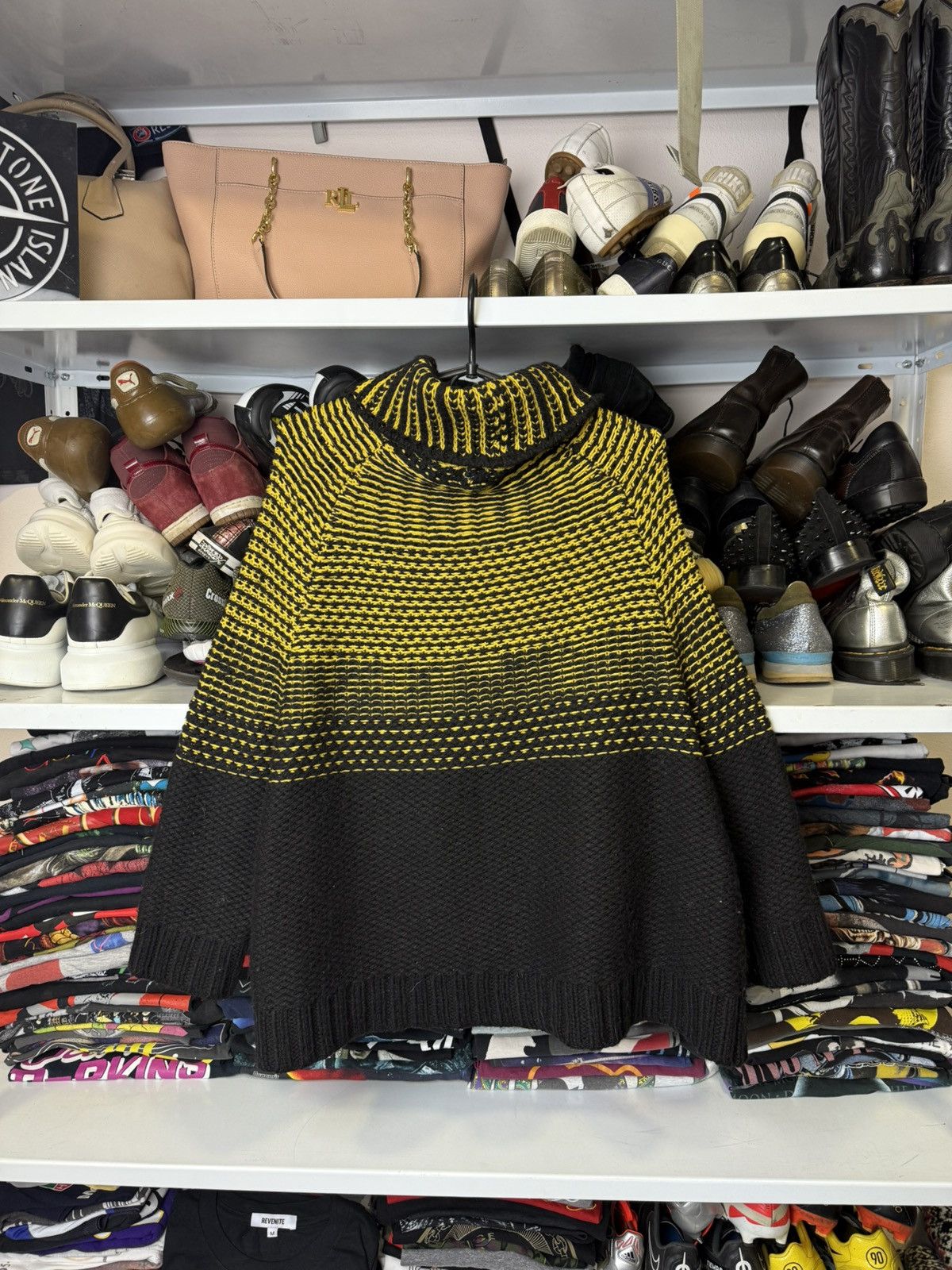 Cop Copine Cop. Copine Black/Yellow Chunky Knit Turtleneck Sweater Size ONE SIZE - 3 Thumbnail