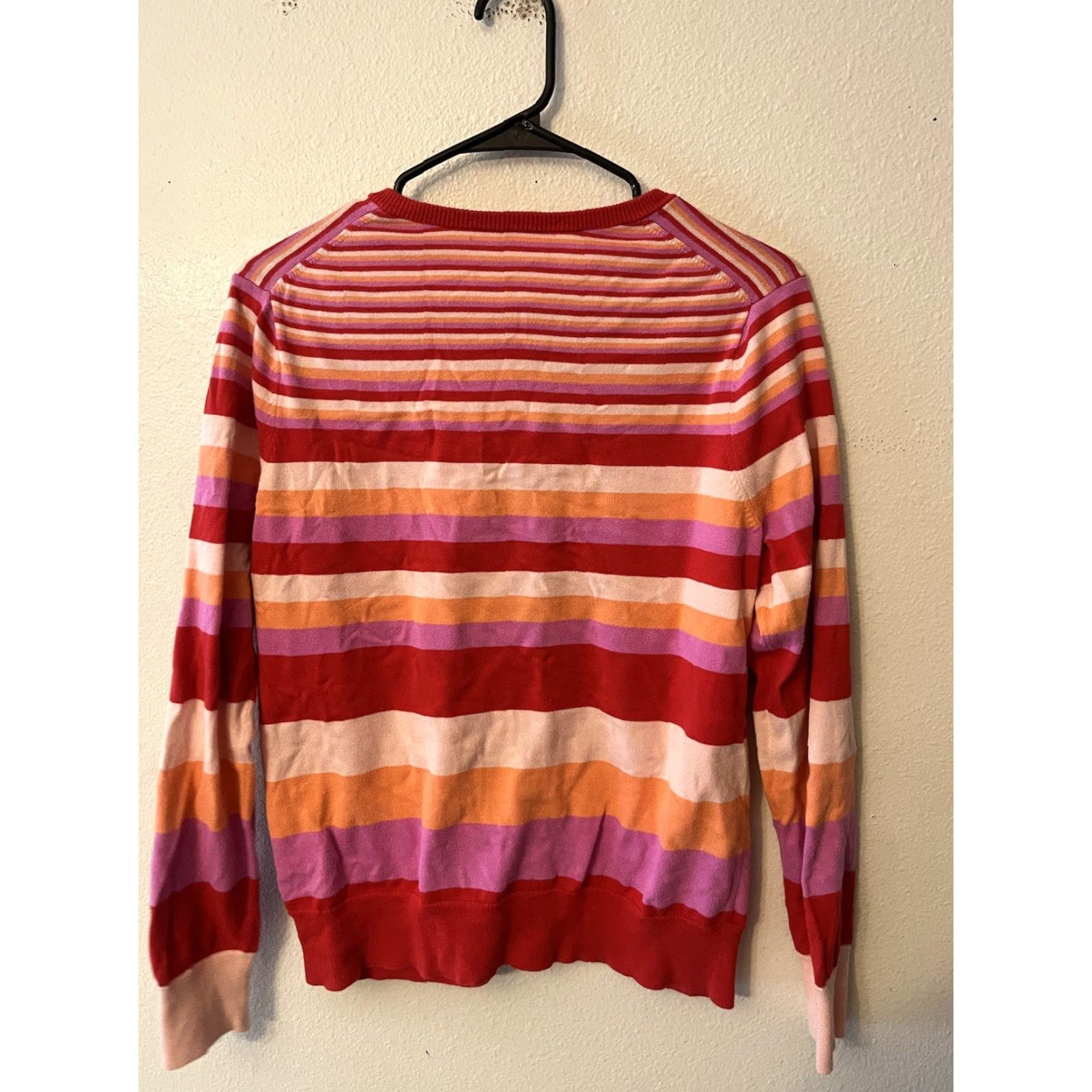 Lands' End Vintage Lands' End Womens Red Striped Crew Neck Cardigan Sweater Small Knit Leisure Size S / US 4 / IT 40 - 3 Thumbnail