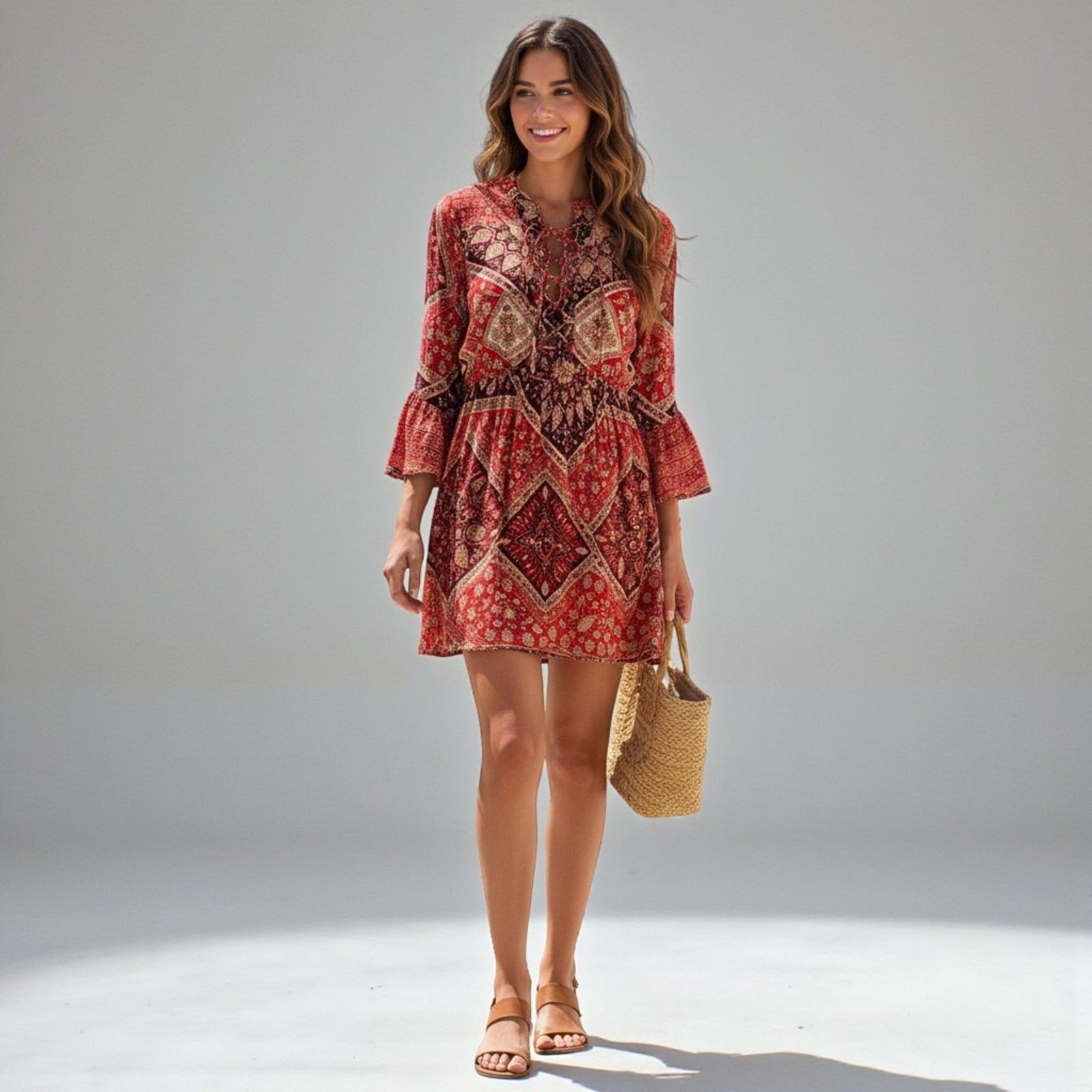 Other India Fashion Red Mandala Mini Dress M Size M / US 6-8 / IT 42-44 - 1 Thumbnail