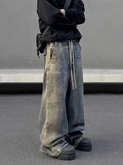 Ring Of Fire Retro wash gradient drawstring work wide leg jeans Size US 32 / EU 48 - 1 Thumbnail