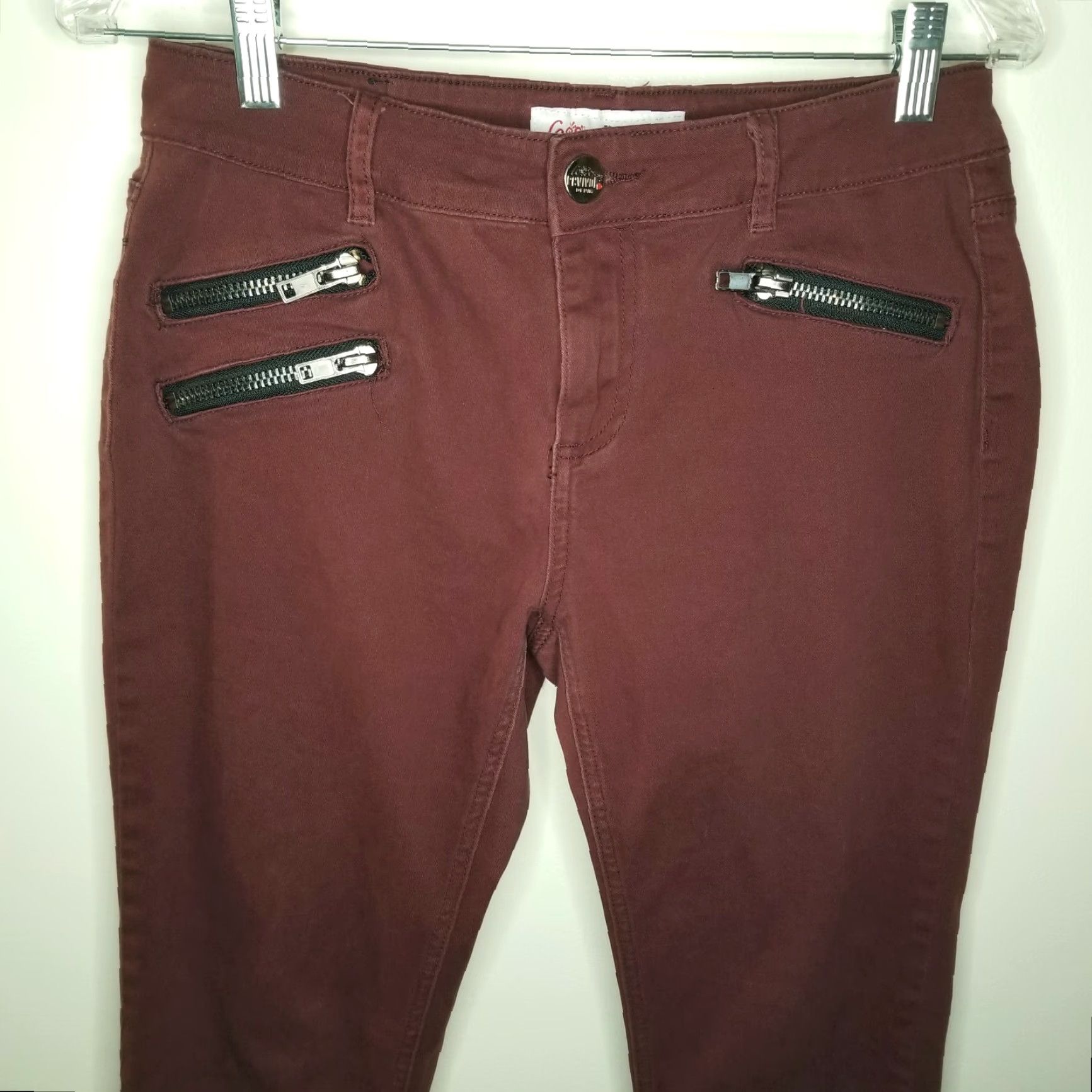 Vintage LOVE REVIVAL Jeans Skinny Zipper Size 11 Womens Maroon Red Love Theme 11 Women Size 32" / US 10 / IT 46 - 2 Thumbnail