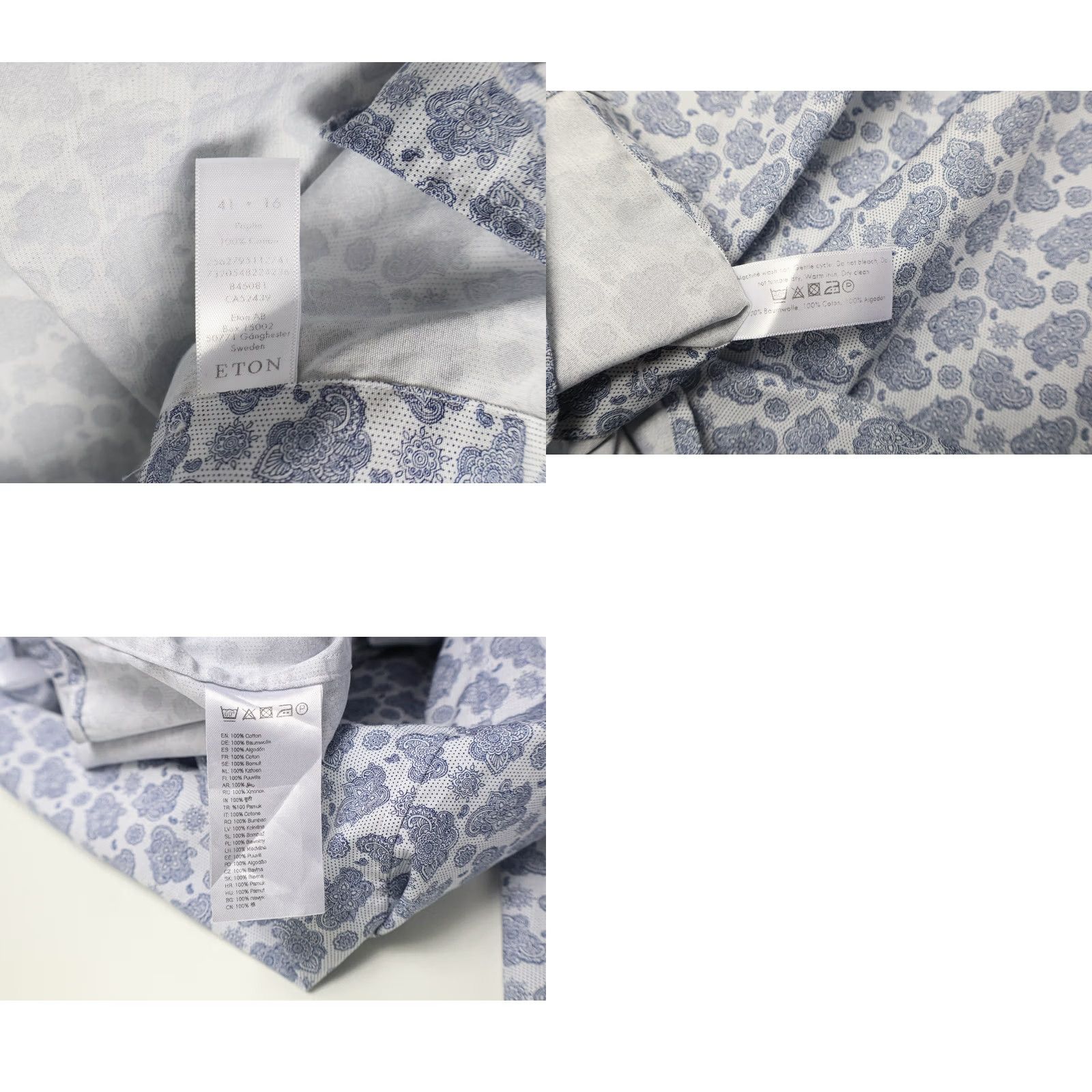 Eton ETON Slim Shirt Men's Blue Floral Patterned Spread Collar 41 16 Size US L / EU 52-54 / 3 - 8 Thumbnail