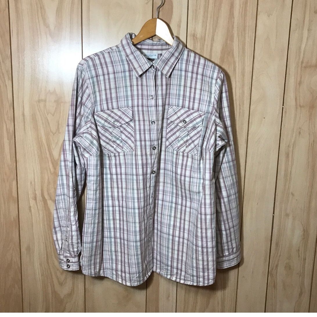 Liz Claiborne Liz Claiborne Plaid Collared Long Sleeves Top 1X Size XL / US 12-14 / IT 48-50 - 1 Thumbnail
