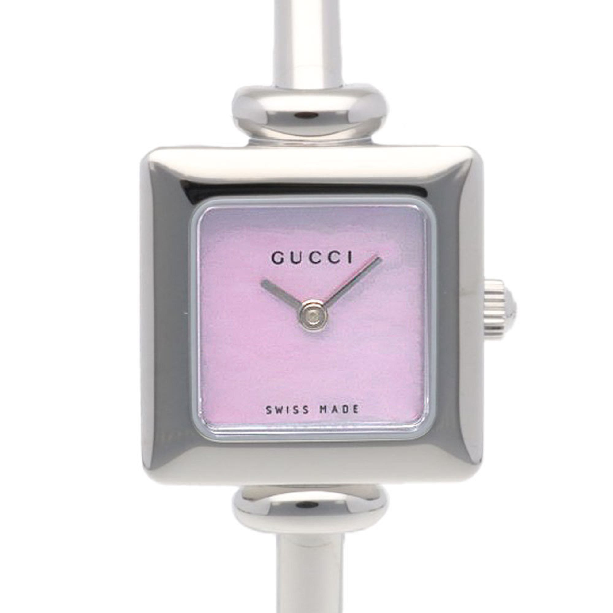 Gucci Watch Stainless Steel 1900L Quartz Ladies Gucci Pink Shell Overhauled in Silver, Women's