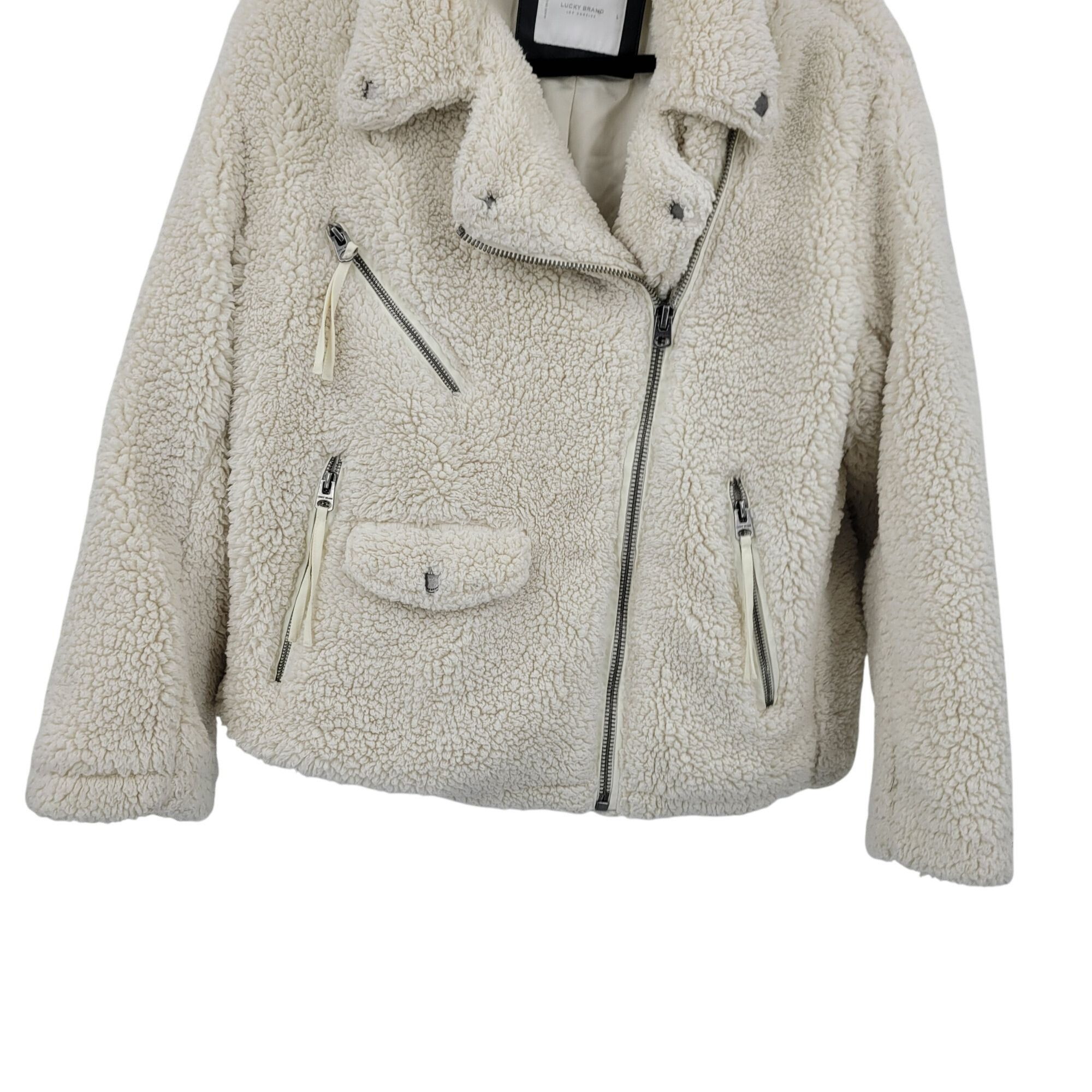 Lucky Brand Lucky Brand Ivory Vegan Faux Shearling Sherpa Moto Jacket Wo Size L / US 10 / IT 46 - 5 Thumbnail