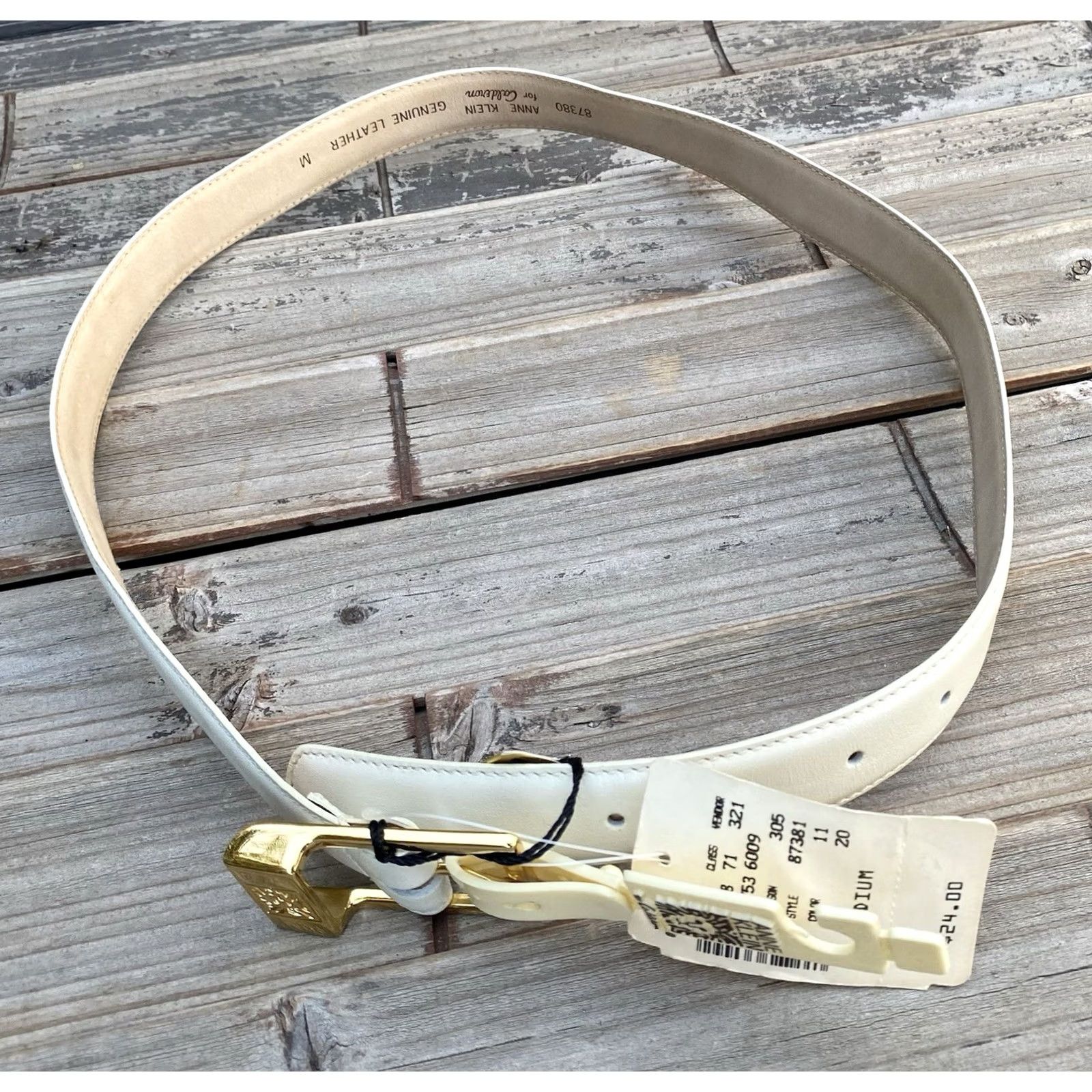 Anne Klein VINTAGE Anne Klein Leather Belt Cream Gold Buckle Lion Logo Medium NOS Women Belt Ivory Lion Logo 80s 90s Size ONE SIZE - 6 Thumbnail