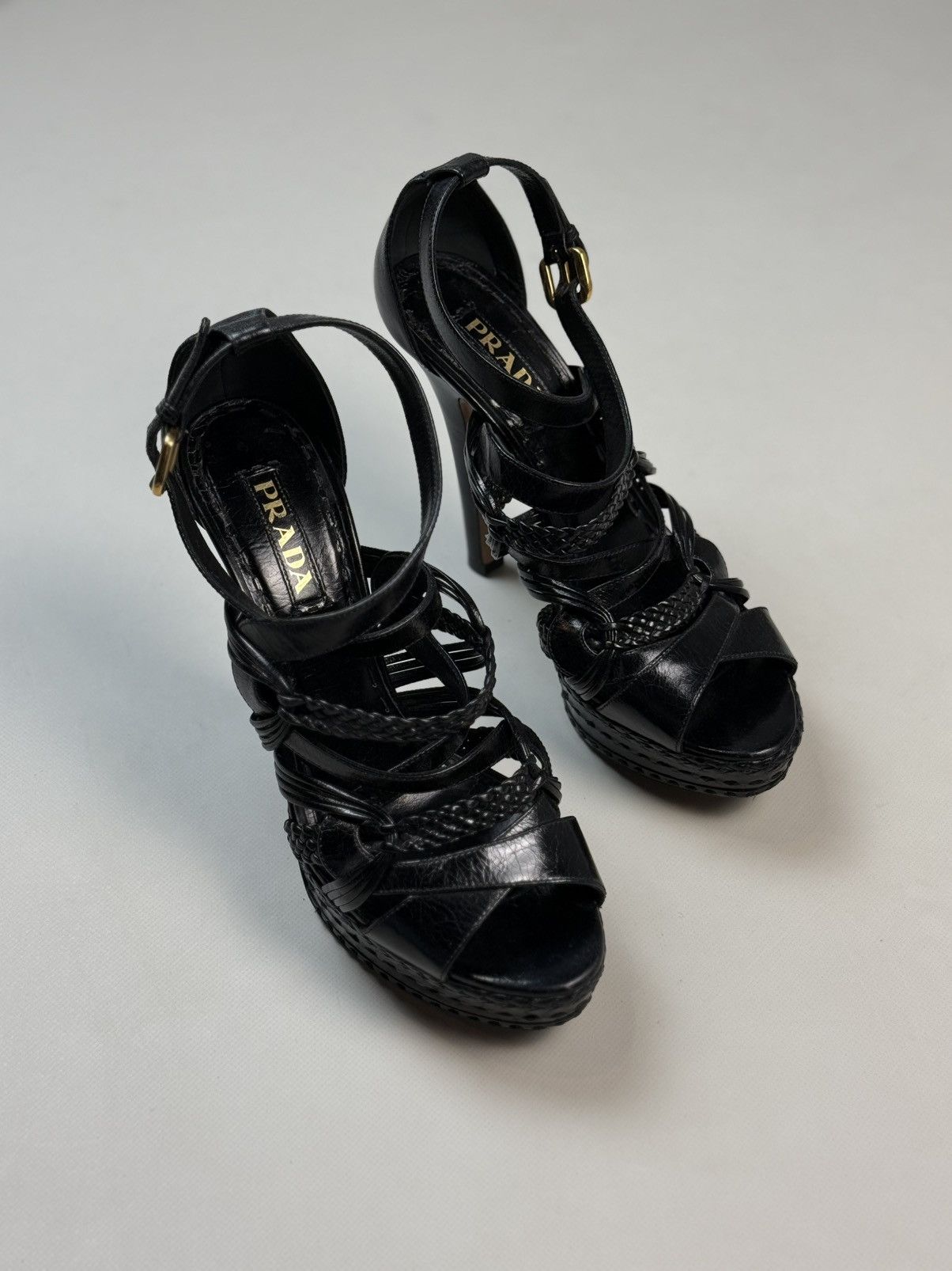 Prada Prada Ladies Black Leather Strappy Heels Shoes Size 41 Size US 10 / IT 40 - 1 Thumbnail