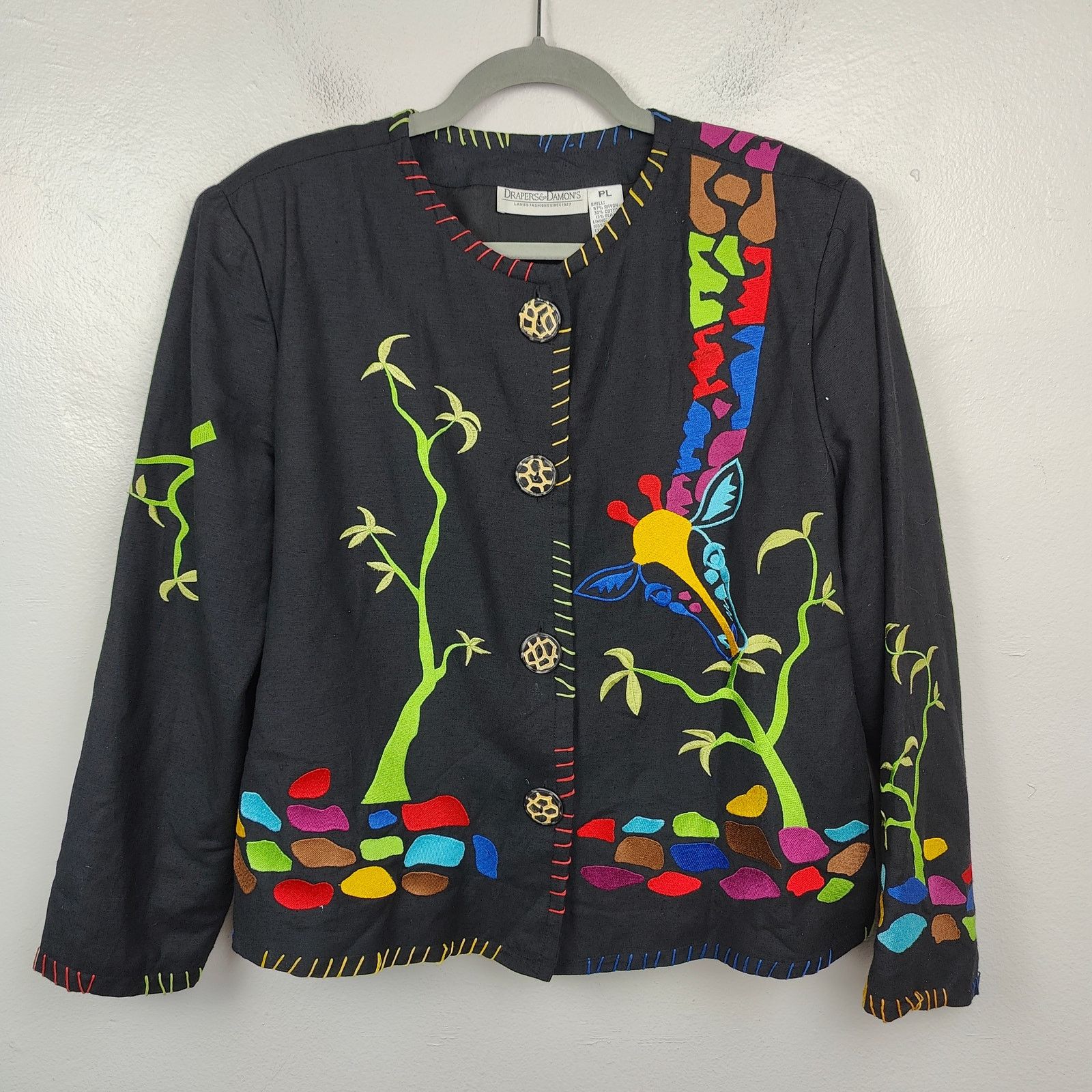 Other Vintage Drapers & Damons Giraffe Embroidered Cardigan PL Size L / US 10 / IT 46 - 1 Thumbnail