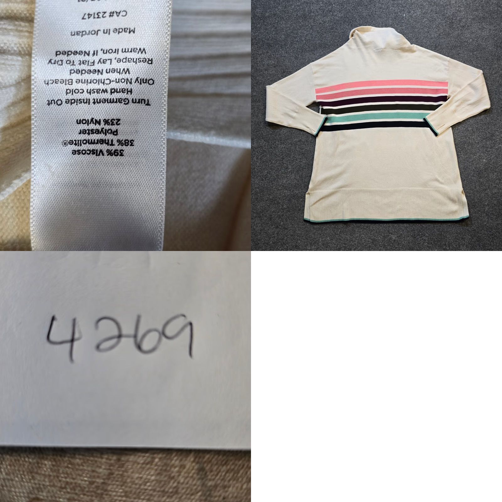 Talbots Talbots Sweater Women 1X White Pink Stripe Cowl Neck Pockets Casual Comfort Shirt Size XL / US 12-14 / IT 48-50 - 8 Thumbnail