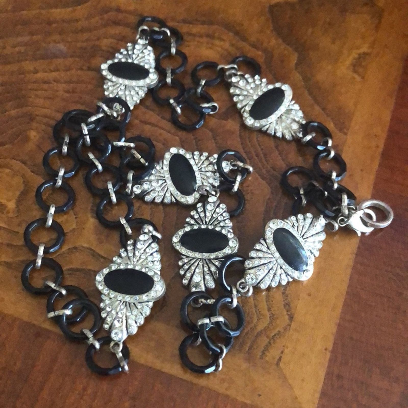 Jewelry Black enamel clear rhinestone medallion accent necklace Size ONE SIZE - 7 Thumbnail