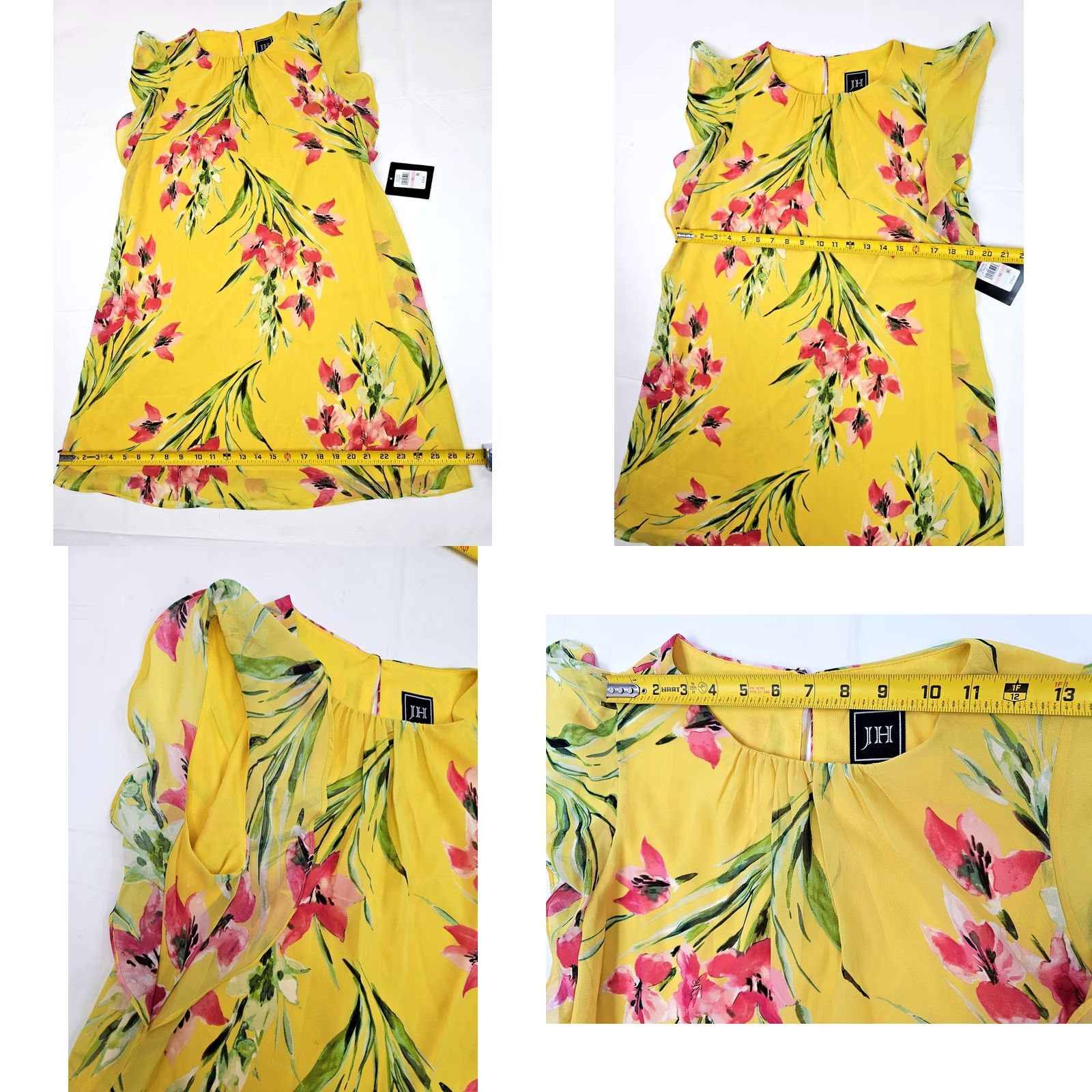 Vintage Jessica Howard Floral Sheath Dress Women 10 Yellow NWT Flutter Sleeve Gladiolus Printed Strapless? Size L / US 10 / IT 46 - 8 Thumbnail