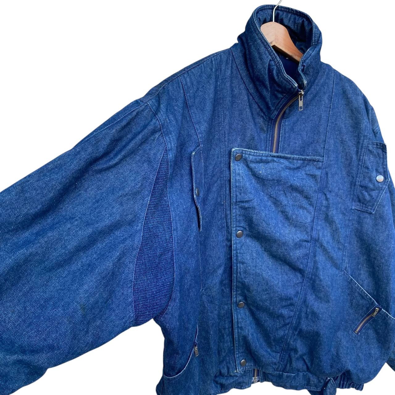 Vintage Vintage 90s Asymmetric Denim Bomber Jacket Like Issey Miyake Size US L / EU 52-54 / 3 - 5 Thumbnail