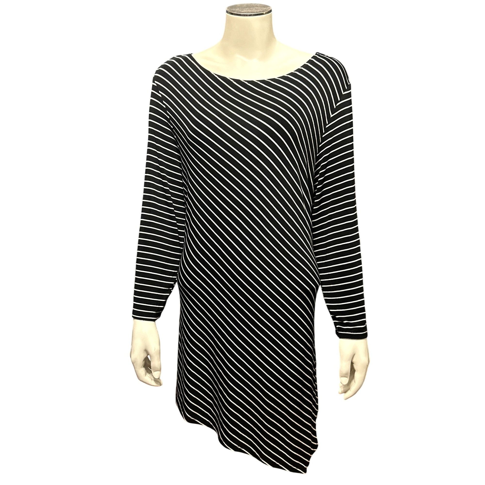Chicos Chicos Black White Striped Asymmetrical Long Sleeve Tunic Dr Size XL / US 12-14 / IT 48-50 - 1 Thumbnail
