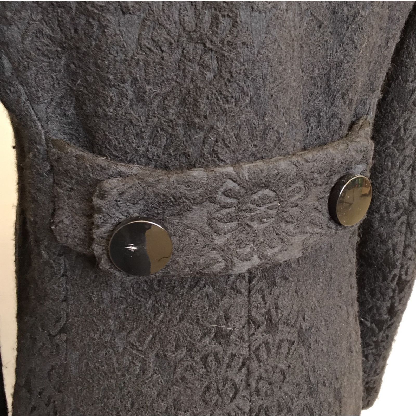MILLY Milly of New York Wool Pea Coat Women's 4 Black Flowers Size S / US 4 / IT 40 - 5 Thumbnail