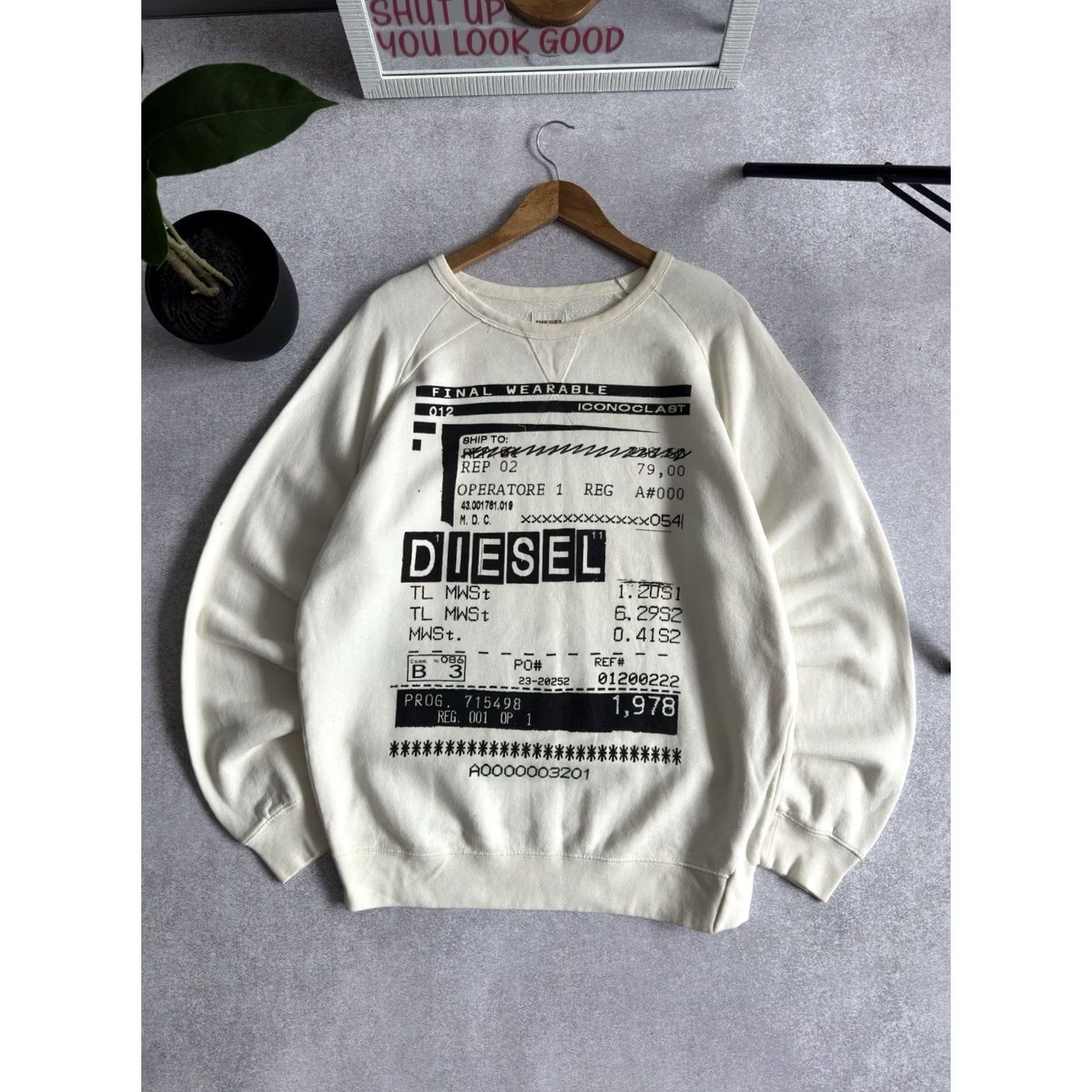 Diesel VINTAGE Diesel Big Logo Boxy Fit Sweatshirt Y2K White Cream Size L Men Size US L / EU 52-54 / 3 - 3 Thumbnail