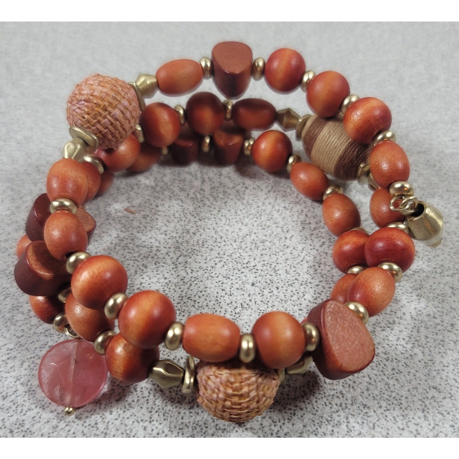 Other Gold Wooden Beads 3 Ring Stretchy Bracelet 3" diameter Size ONE SIZE - 1 Thumbnail