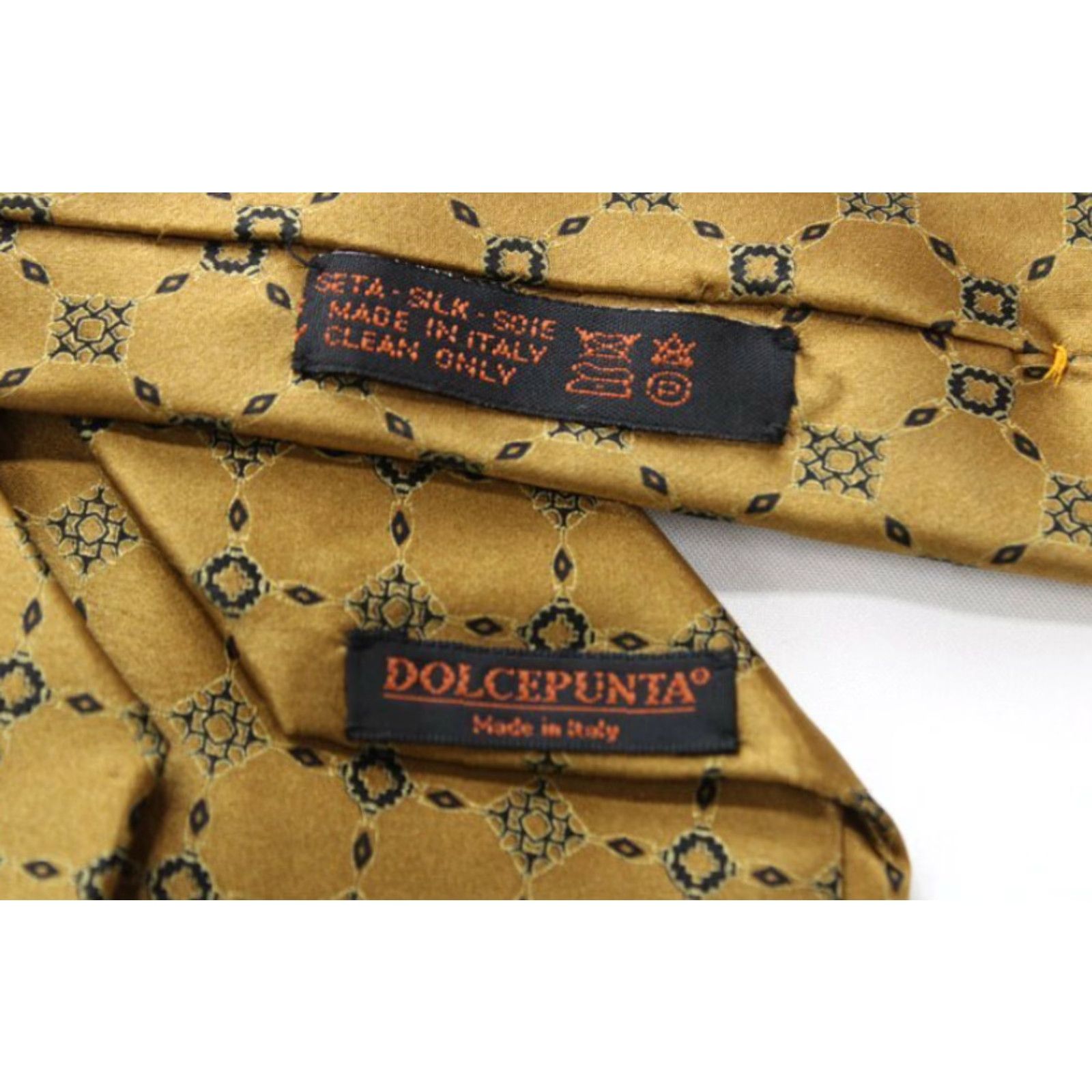 Vintage VINTAGE Dolcepunta 7-Fold Necktie Mens Gold 100% Silk Geometric Luxury Italy Classic 60" Long 4" Wide Mens Gold Geometric Silk Tie Size ONE SIZE - 5 Thumbnail