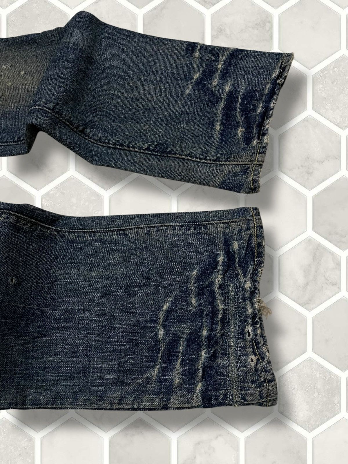 If Six Was Nine Vintage 1990s Rare Designer Japan Bartack Distressed Denim Size US 31 - 5 Thumbnail