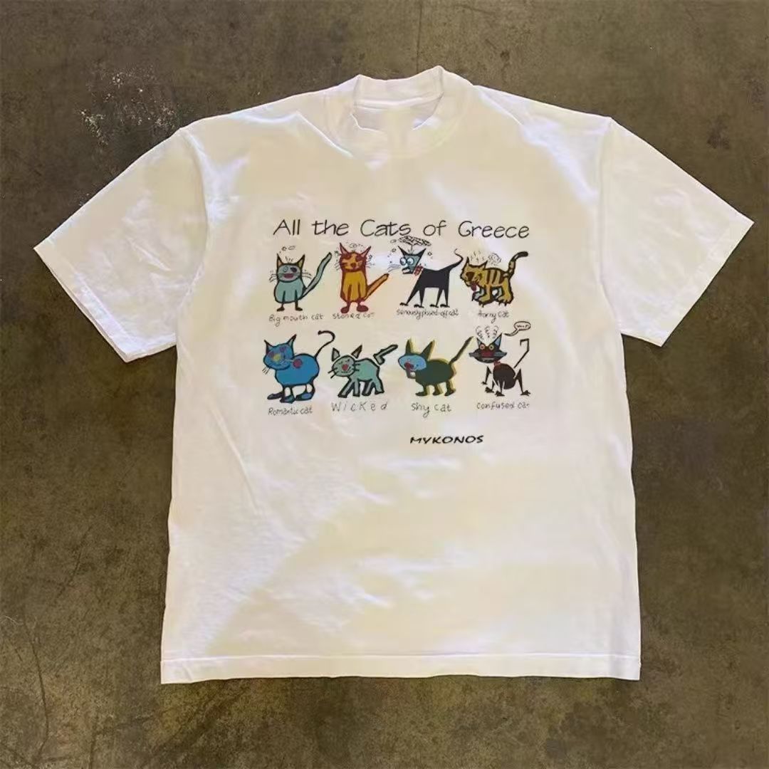 Japanese Brand White washed retro cartoon cat print t-shirt Size US M / EU 48-50 / 2 - 1 Thumbnail