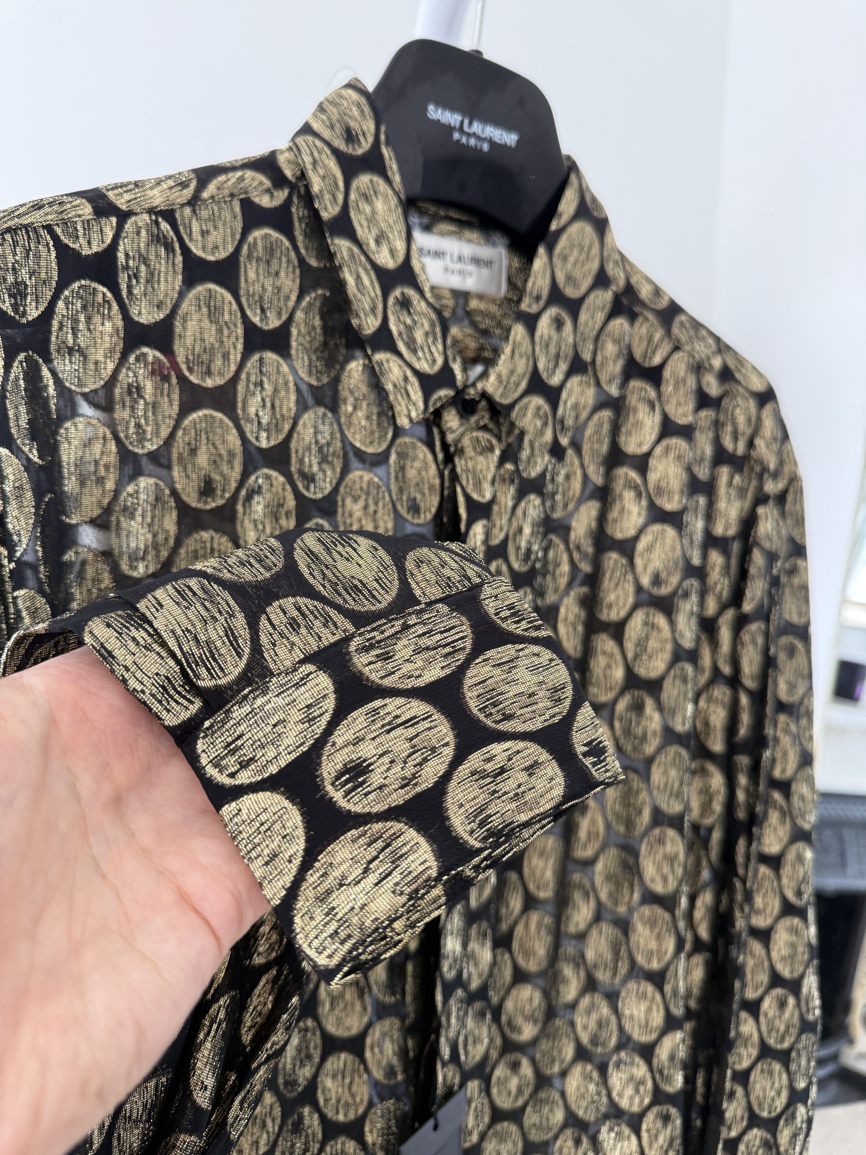 Saint Laurent Paris FW19 Saint Laurent Runway Silk Gold Oval Shirt Size US M / EU 48-50 / 2 - 8 Thumbnail