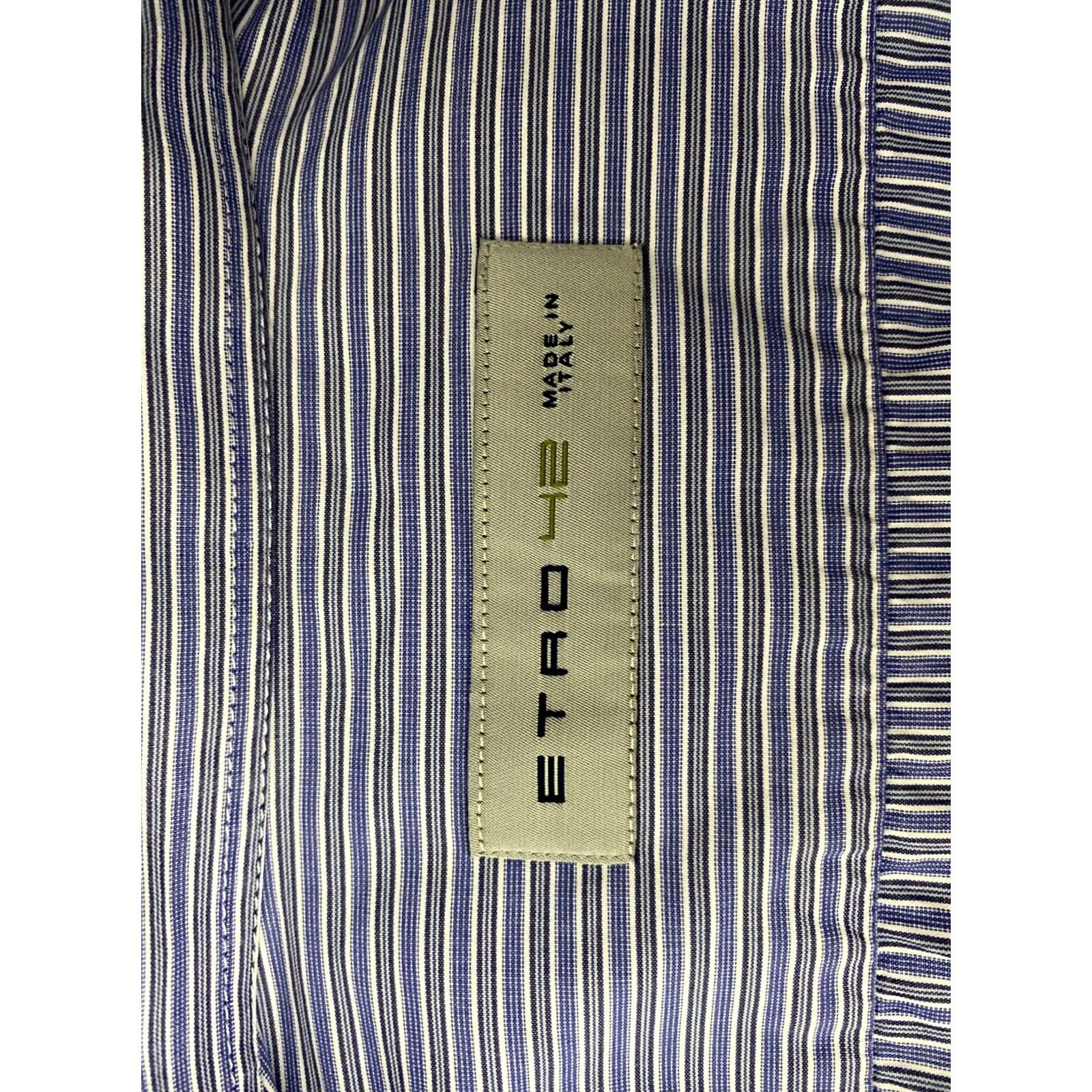 Etro ETRO Shirt Mens 100% cotton Striped Blue Size 42 Made in Italy Button Up Shirt Size US XL / EU 56 / 4 - 6 Thumbnail