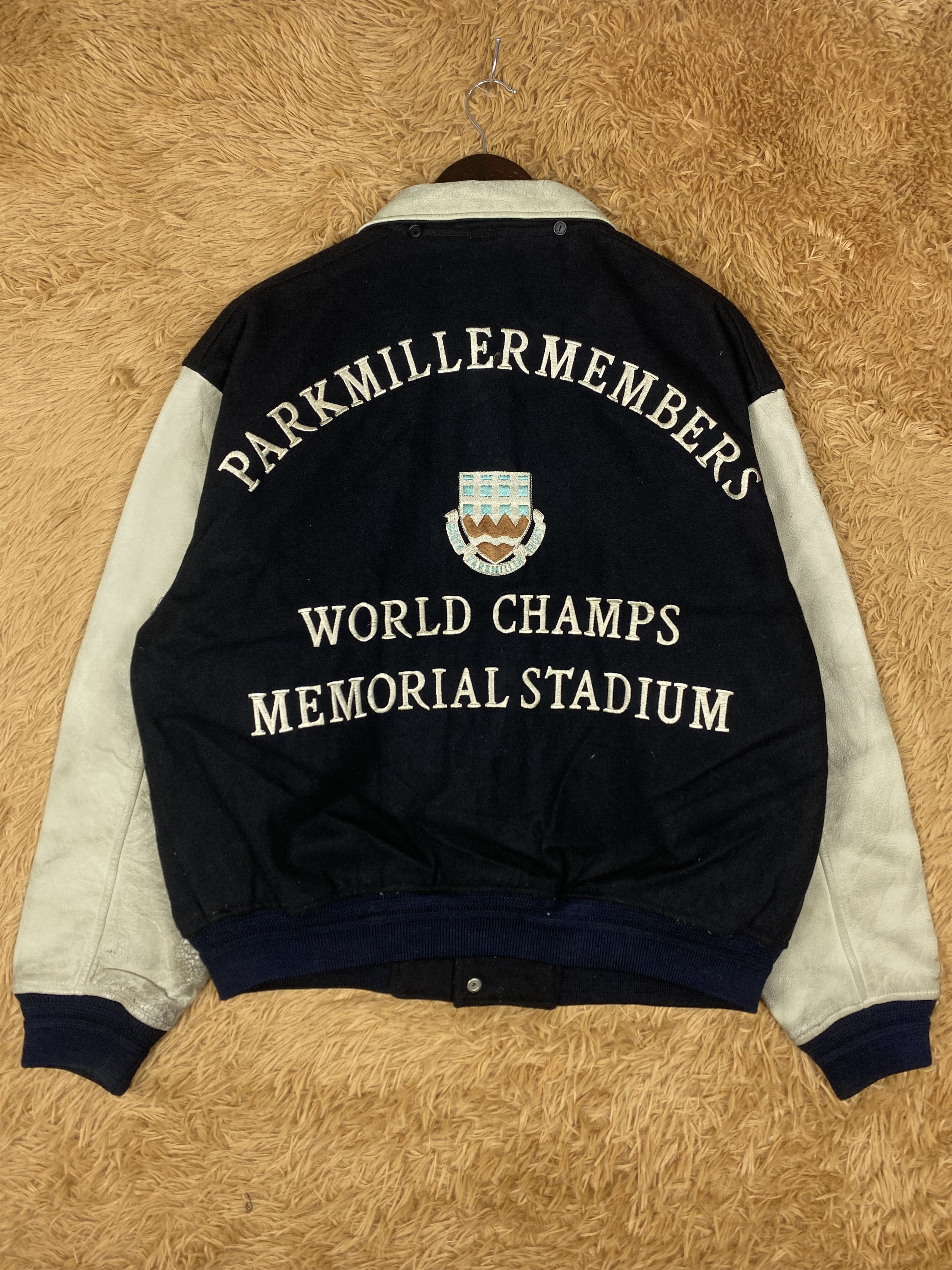 Japanese Brand Vintage Park Miller 90s Leather Sleeve Varsity Jacket DJ0214 Size US L / EU 52-54 / 3 - 6 Thumbnail