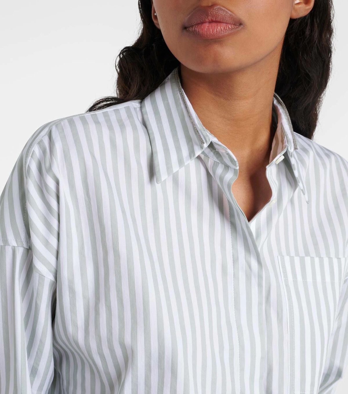 Brunello Cucinelli o1y0725 Striped Shirt in Sage Green/White Size XS / US 0-2 / IT 36-38 - 3 Thumbnail