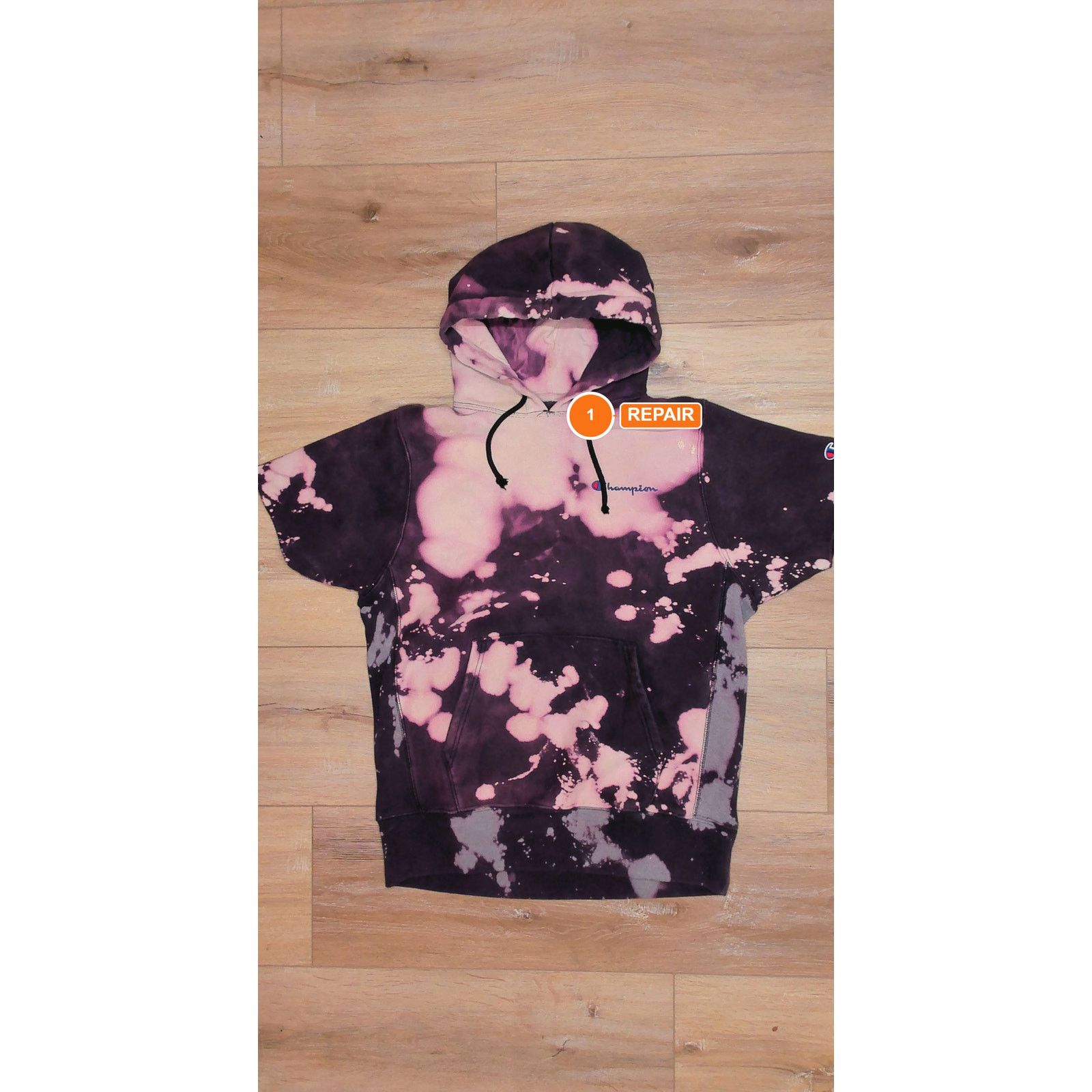 Champion VTG Champion Hoodie Bleach Dye Acid Wash XL Short Sleeve Y2K Size US XL / EU 56 / 4 - 4 Thumbnail