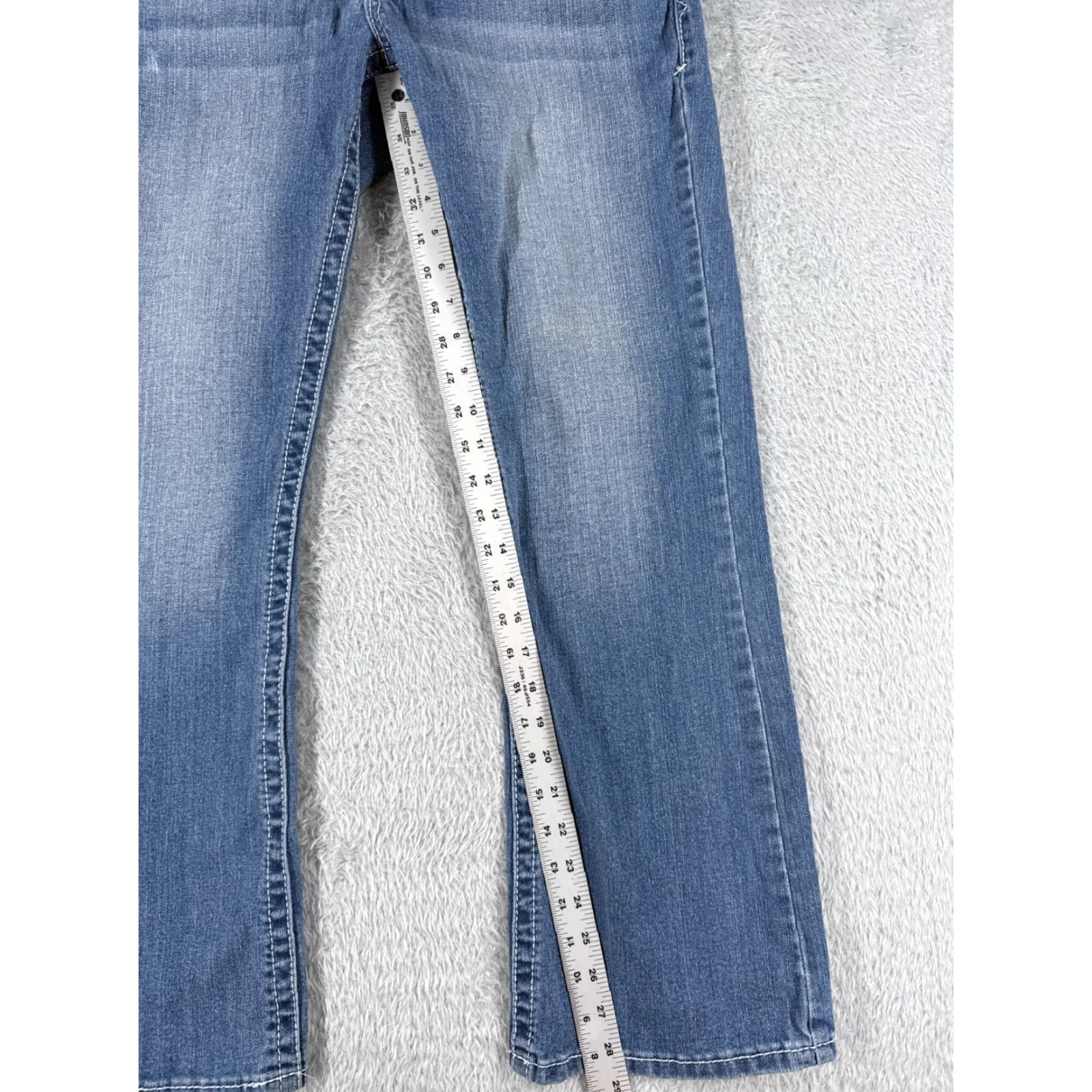 Vintage Maurices Jeans Womens 9 Blue Denim Mid Rise Bootcut Distressed 32x29 Regular Stretch Cotton Blend Modern Western Mens? Size 30" / US 8 / IT 44 - 7 Thumbnail