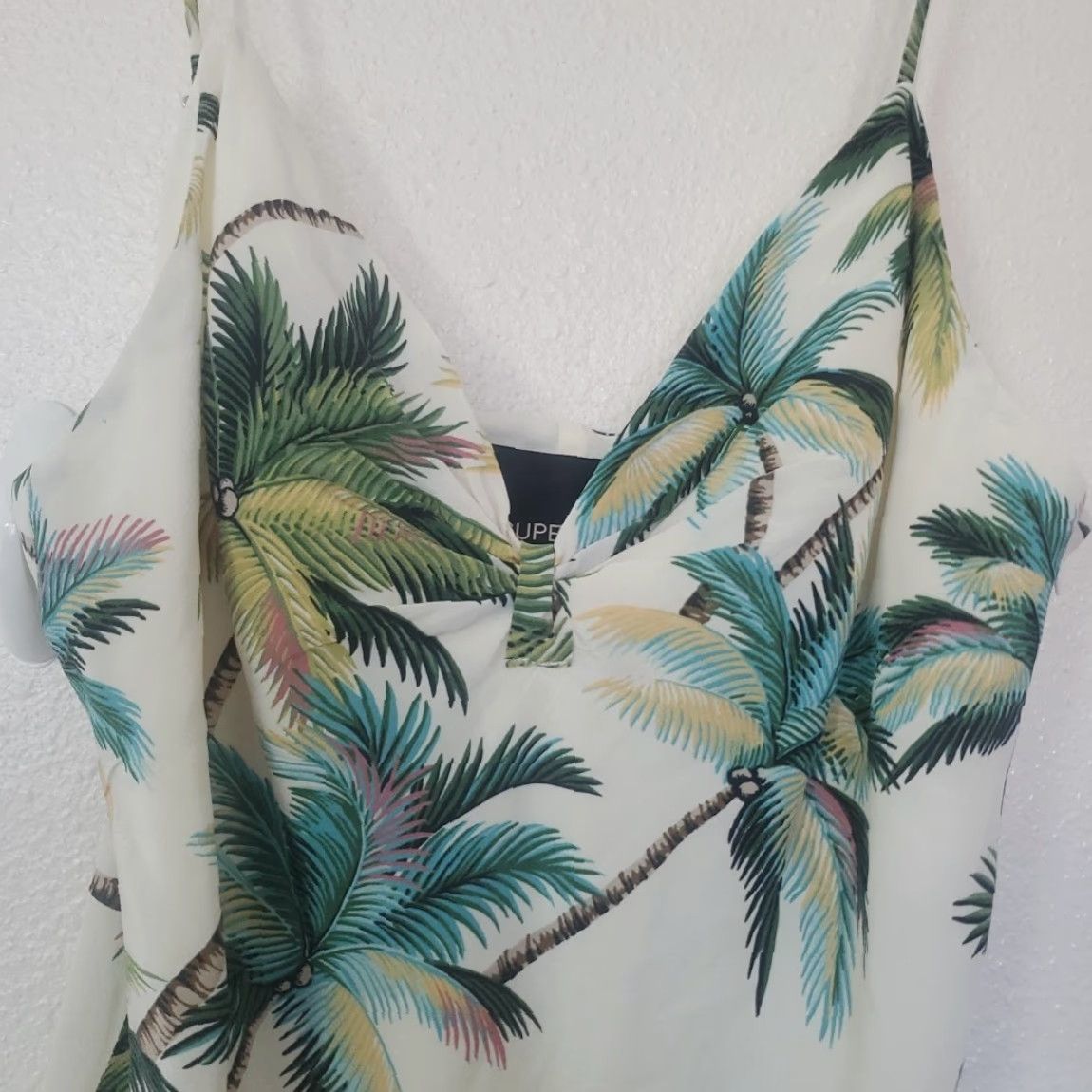 VINTAGE Le Superbe Silk Top Lined Club Tropicana Coconut Palm Trees Tank Side Zip Sz 8