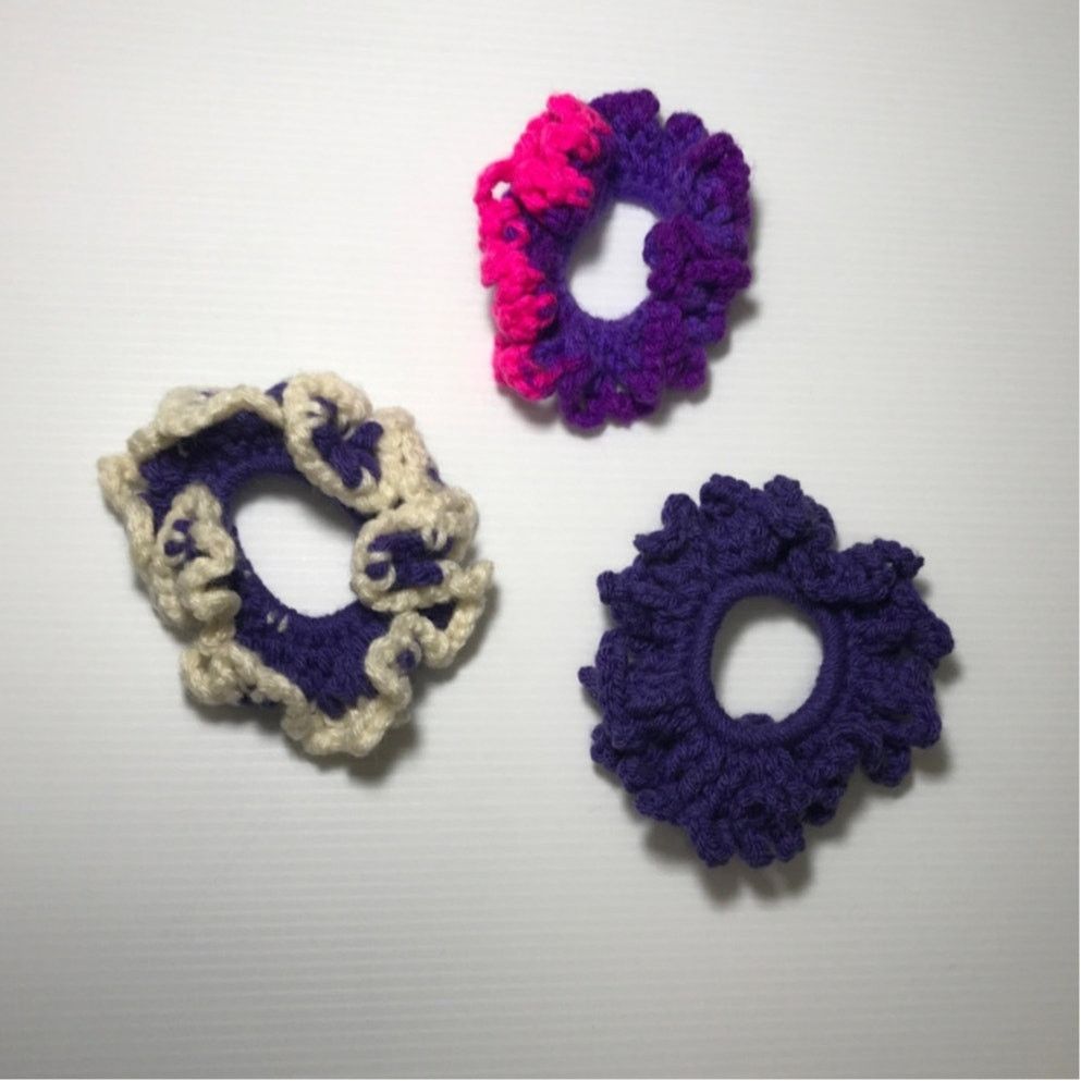 Handmade NWT Multicolor Handmade Crocheted Hair Scrunchie Set of 3 Size ONE SIZE - 1 Thumbnail