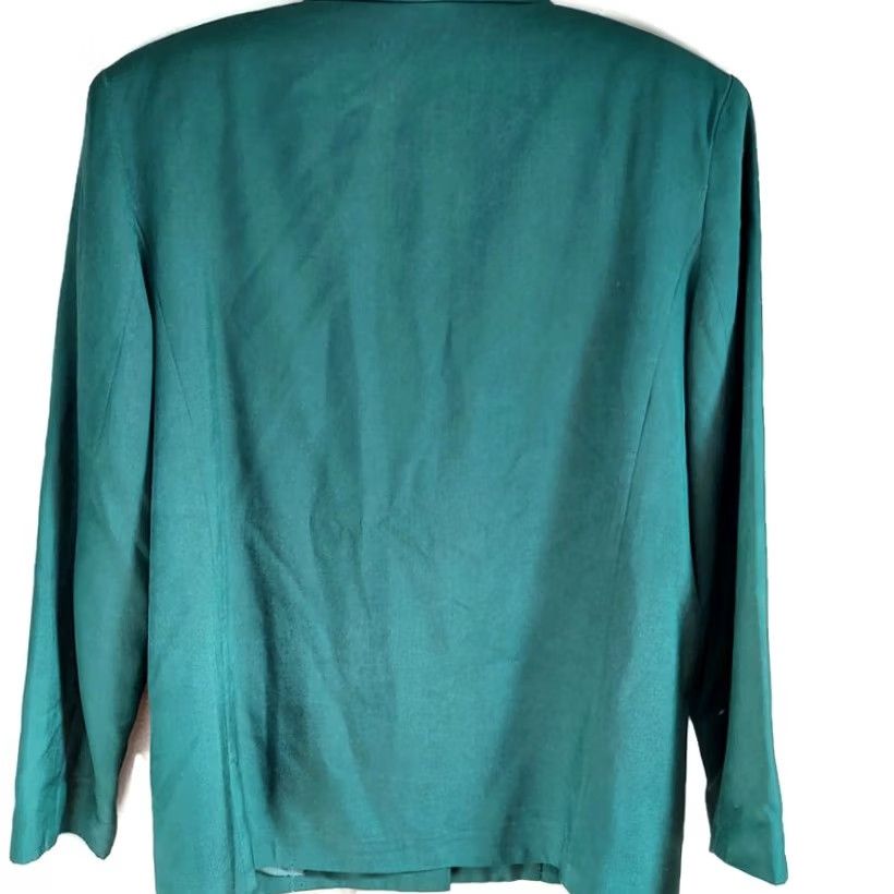 Vintage Silk Collection Womens Blazer Jacket Green Small Single Breasted One-Button Silk Size S / US 4 / IT 40 - 2 Thumbnail