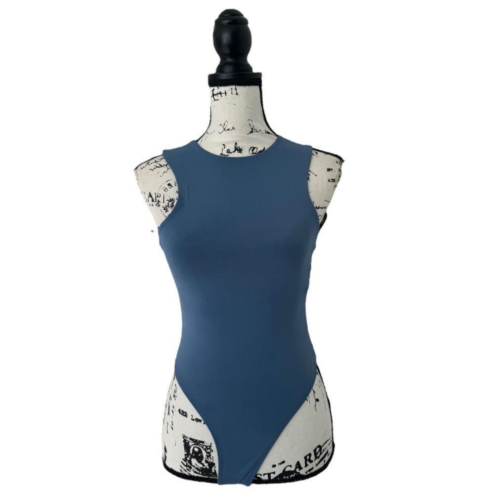 Shein SHEIN Blue Sleeveless Bodysuit Size S Stretch Scoop Neck One Size S / US 4 / IT 40 - 3 Thumbnail