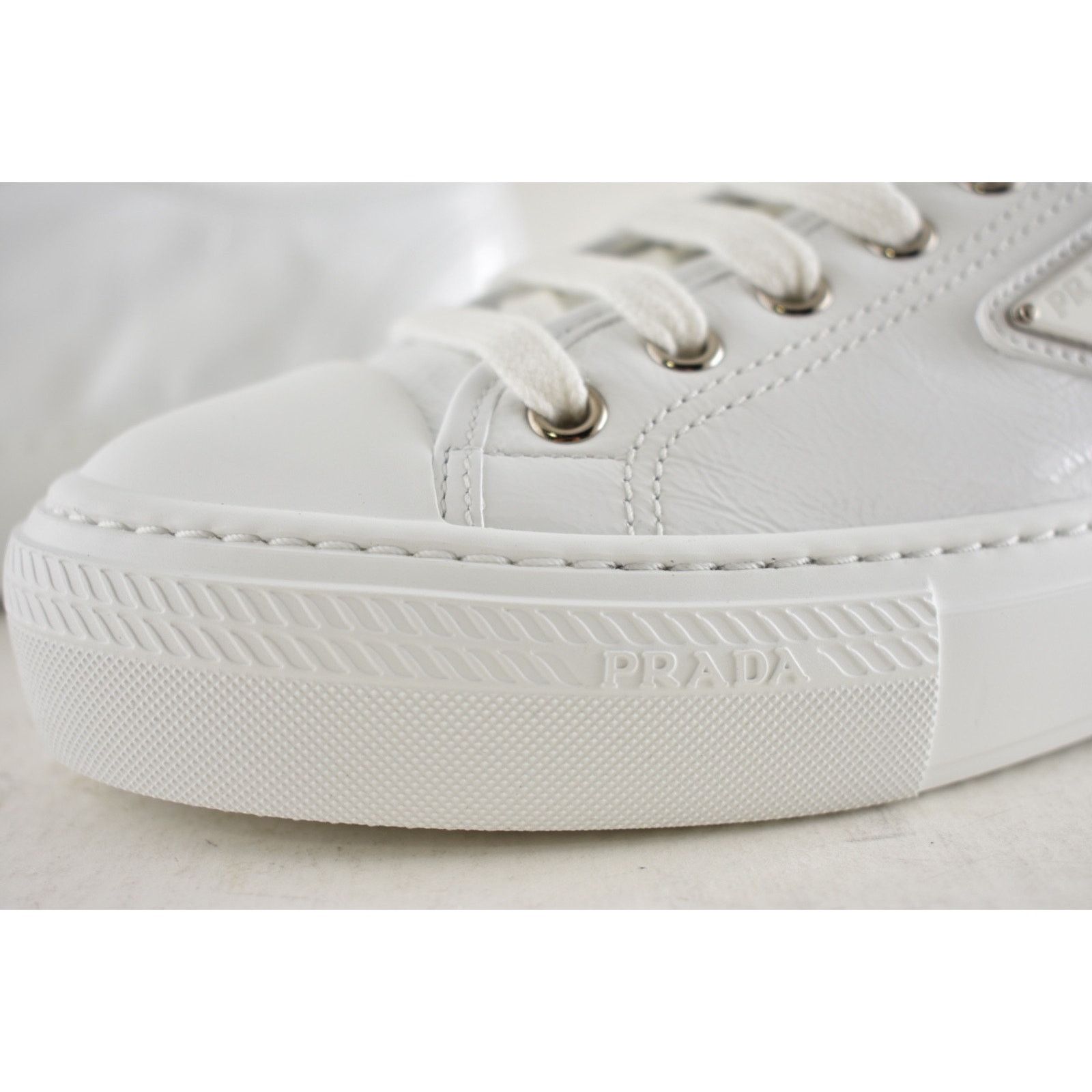 Prada Prada Smash Patent Logo Lace Up Flat Low Top Sneaker 36.5 Size US 6.5 / IT 36.5 - 12 Thumbnail