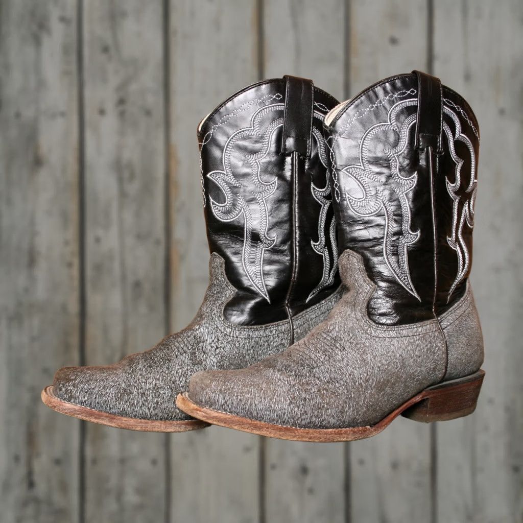 Vintage J.B. Dillon Calf Hair Print Brown Suede & Black Leather Western Boots Sz. 8.5 B Women Western Boots 8.5 Black Brown Leather Square Toe pull On Size US 9 / IT 39 - 1 Thumbnail