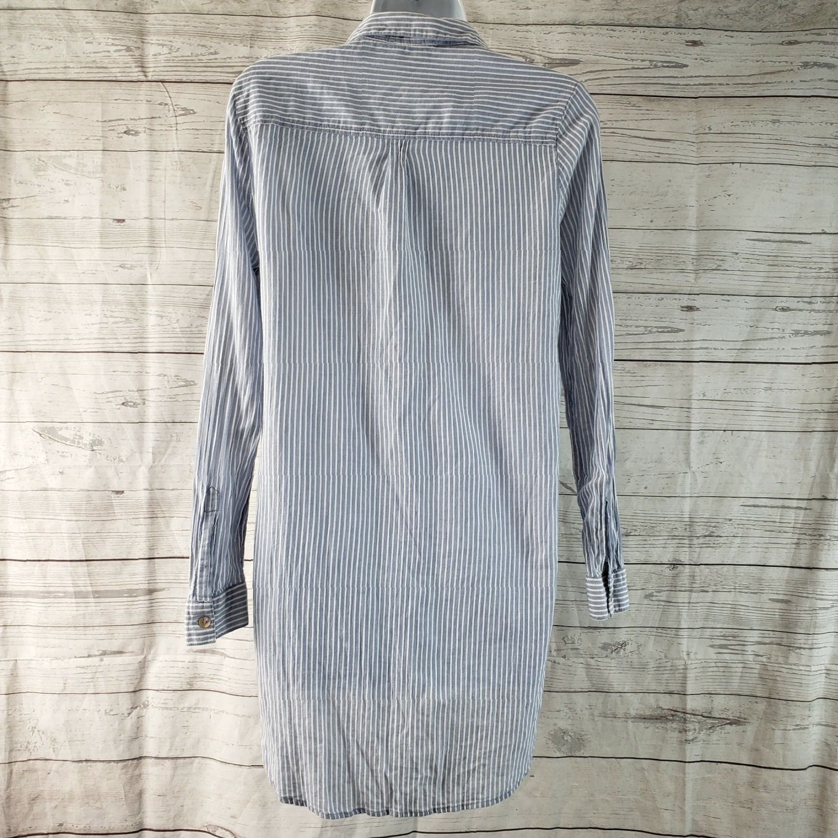 Vintage Beach Lunch Lounge Womens Button Front Top XS Blue White Striped Cotton Shirt Tunic Long Sleeve Casual Vintage: No Size XS / US 0-2 / IT 36-38 - 4 Thumbnail