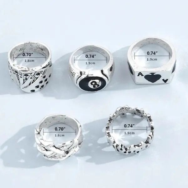 VIBE Ring Set Gothic Punk Rock Playing Cards Size ONE SIZE - 2 Thumbnail