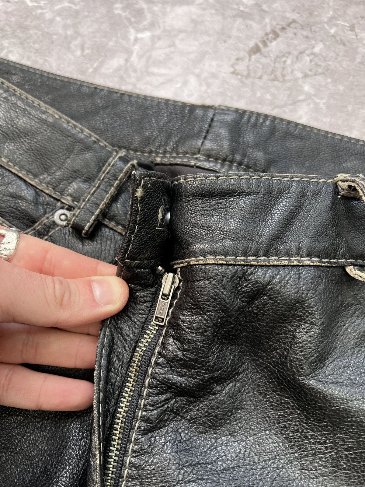 14th Addiction × Vintage VINTAGE zipper 14thaddiction style moto leather 90s pants Size US 30 / EU 46 - 8 Thumbnail