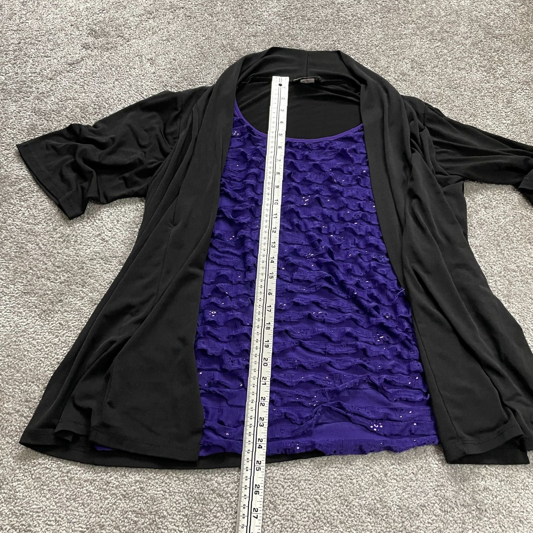 Doublet Double Take Blouse Womens XL Black Blue Short Sleeve Ruffles Stretch Casual Top Size XL / US 12-14 / IT 48-50 - 6 Thumbnail