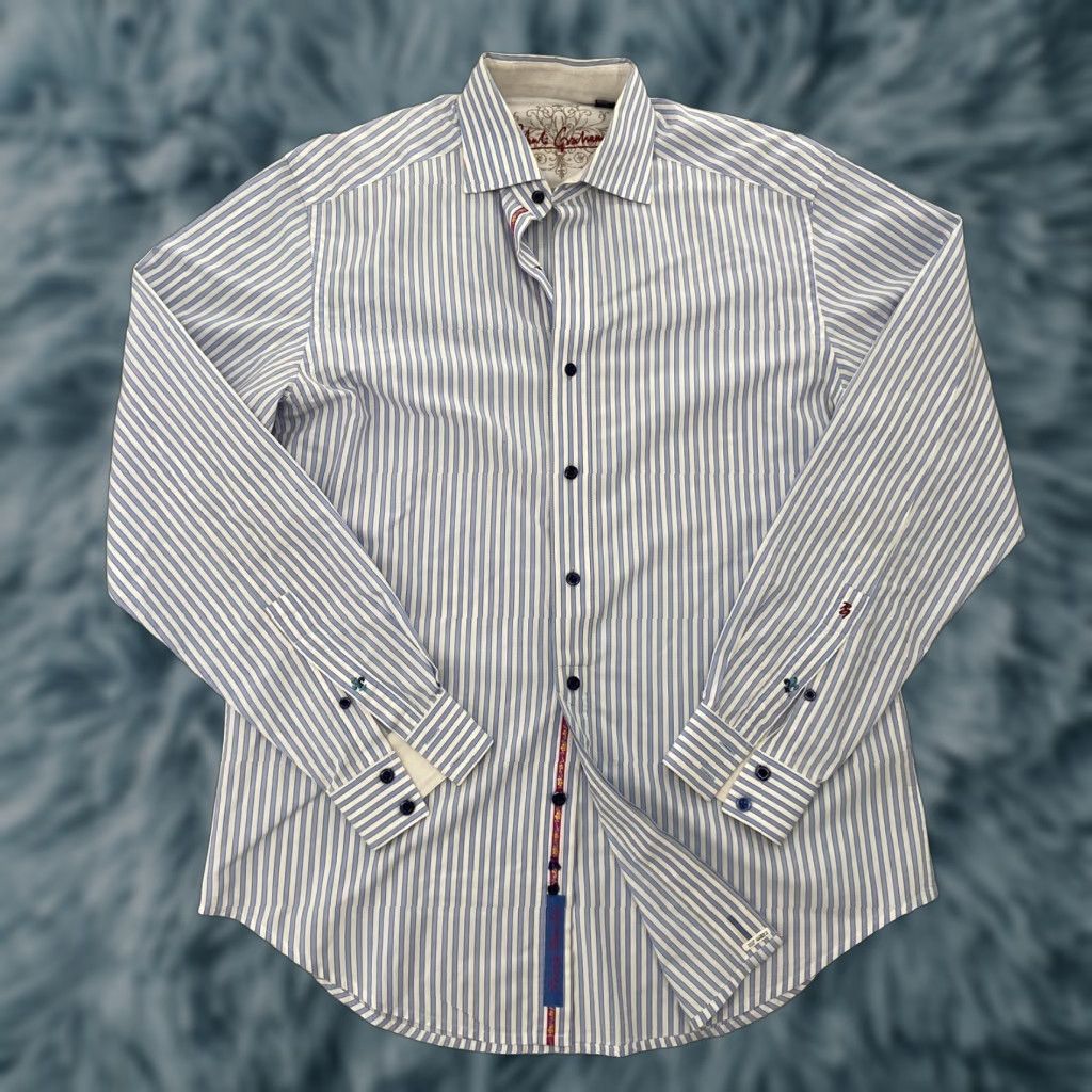 Robert Graham VINTAGE Robert Graham Shirt Men Adult Medium Blue White Striped Button-Up Long Sleeve Casual Size US M / EU 48-50 / 2 - 1 Thumbnail