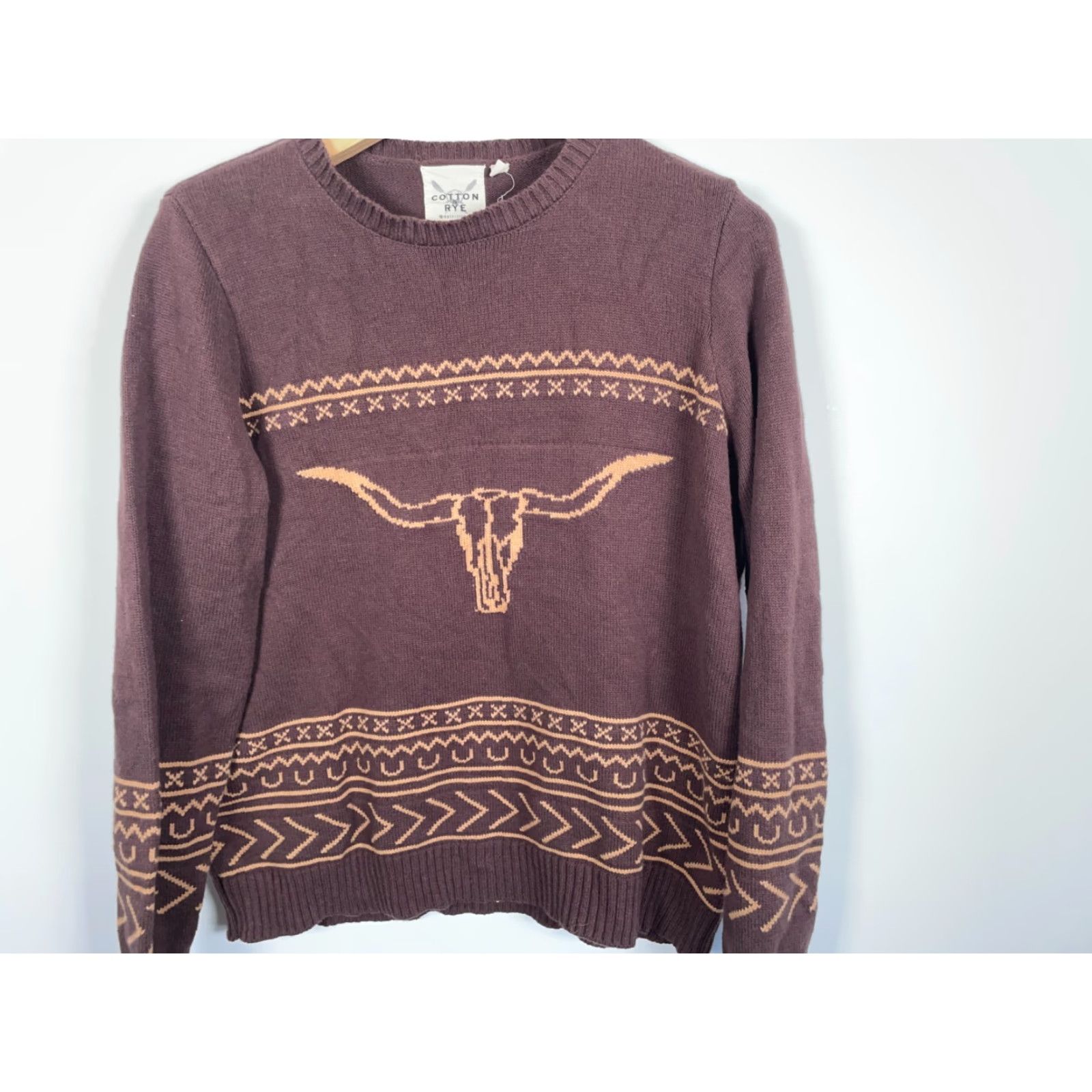 Vintage Cotton & Rye Longhorn Sweater Women's XL Brown Crewneck Western Knit Pullover Casual Size XL / US 12-14 / IT 48-50 - 4 Thumbnail