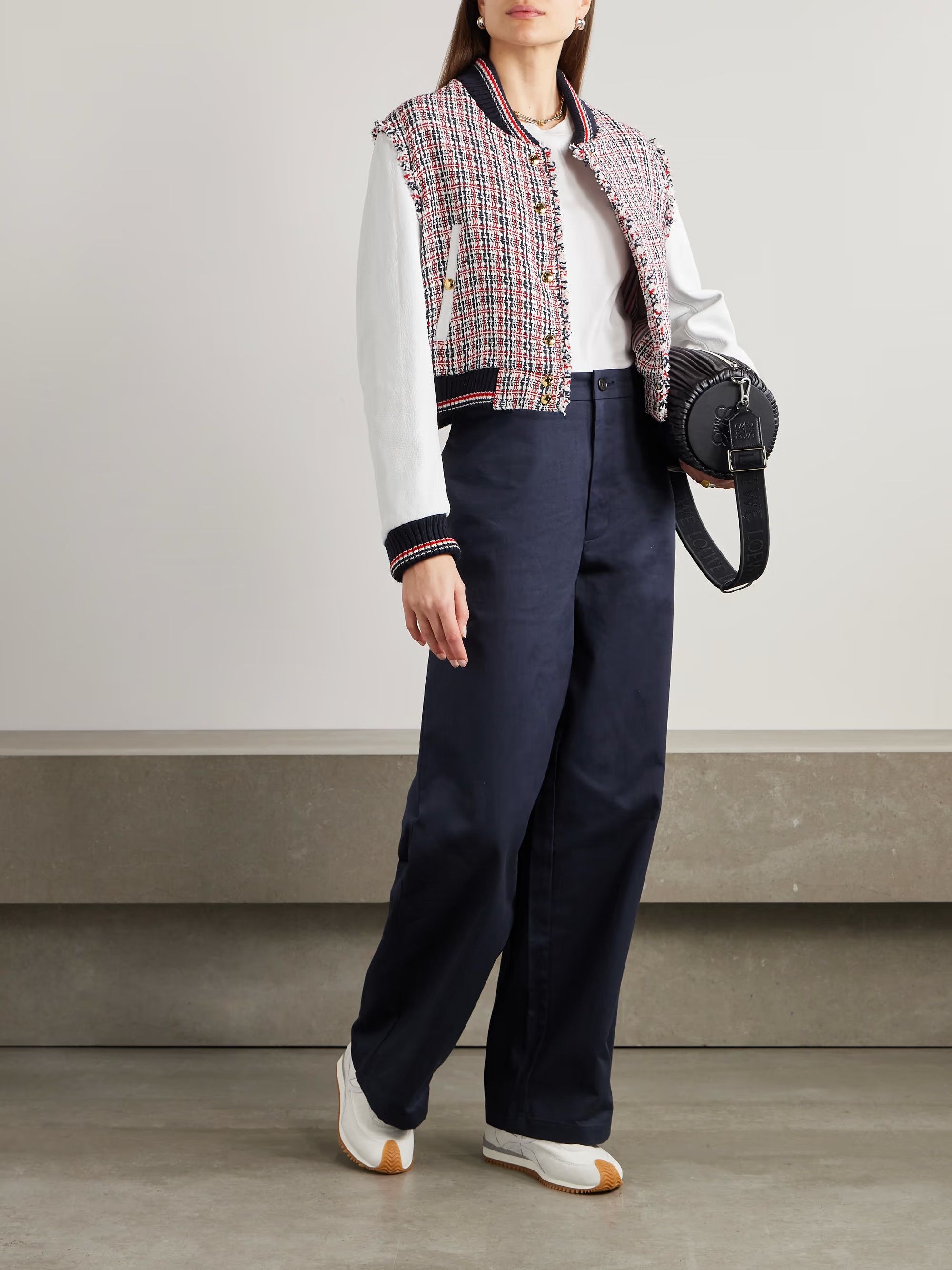 Thom Browne o1s22i1n0924 Tweed Bomber Jacket With Leather Sleeves Size S / US 4 / IT 40 - 2 Thumbnail