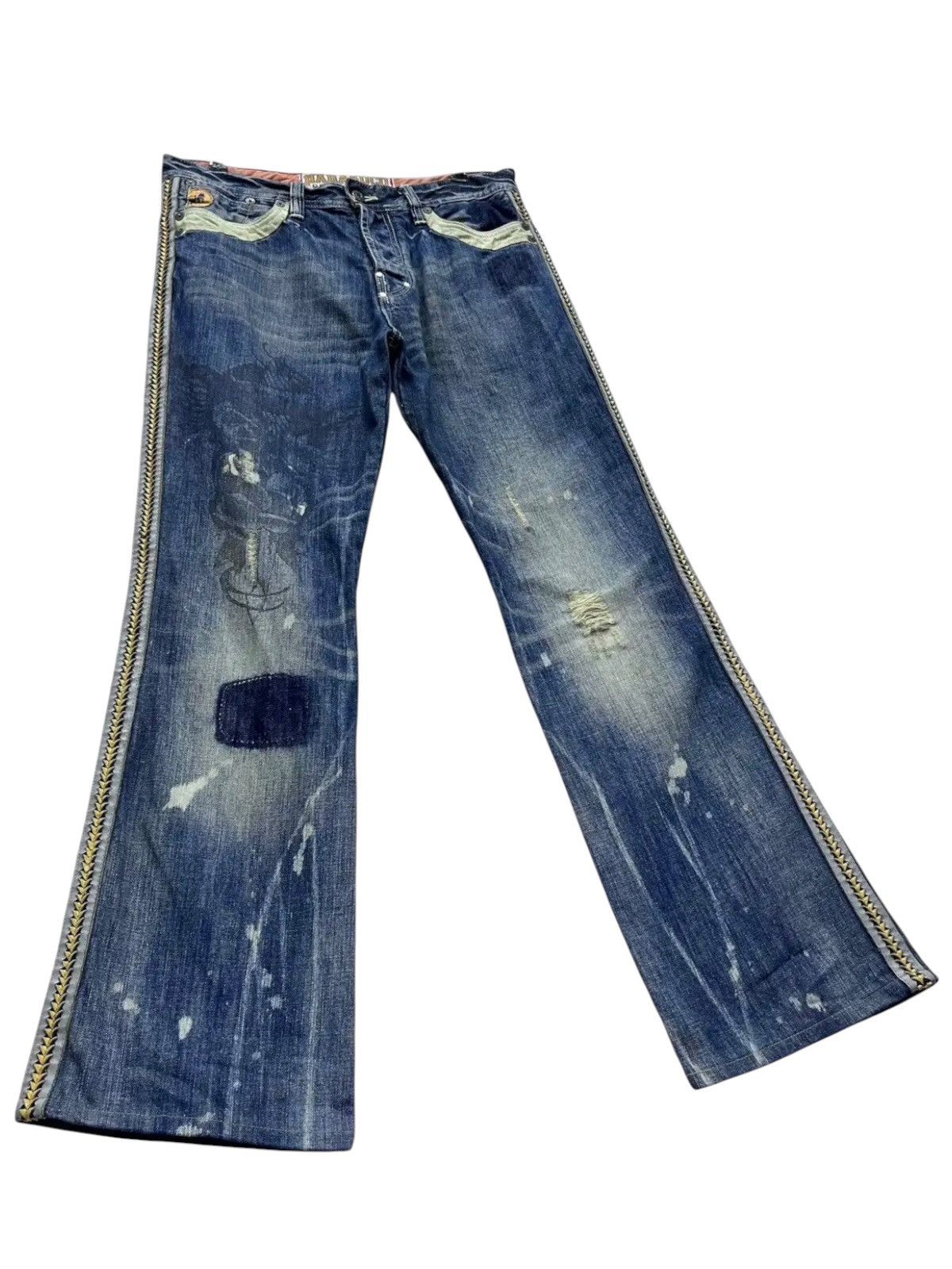 Parasuco PUNK FLARE🔥PARASUCO DENIM LEGEND Distressed Tribal Jeans💥 Size US 33 - 10 Thumbnail