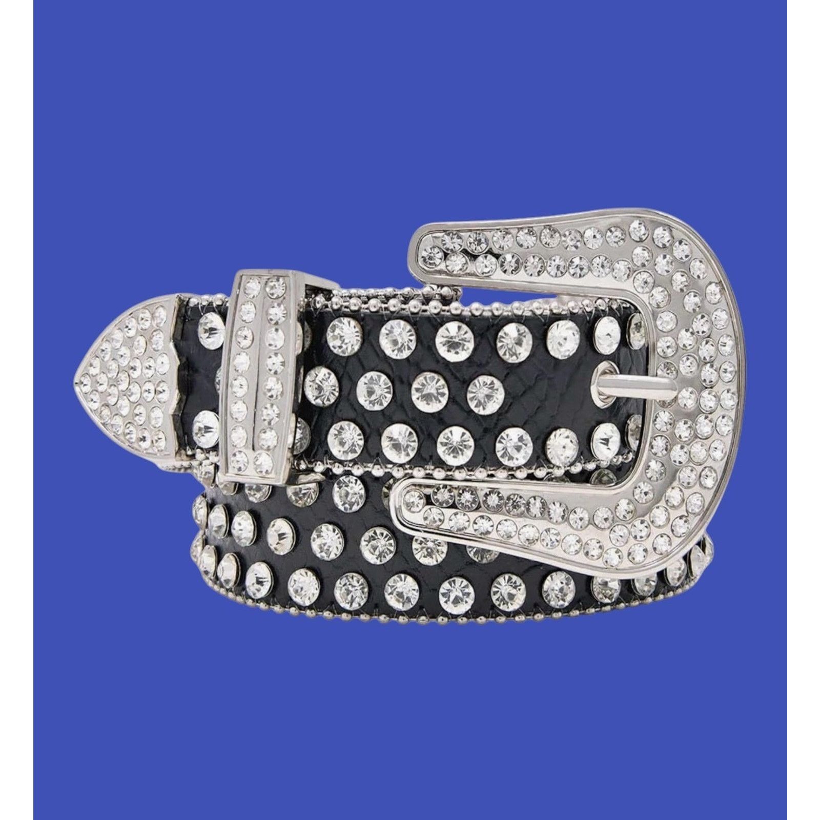 Other Barabas BK816 Black Leather Belt Silver Rhinestone Buckle Size 36 - 1 Thumbnail