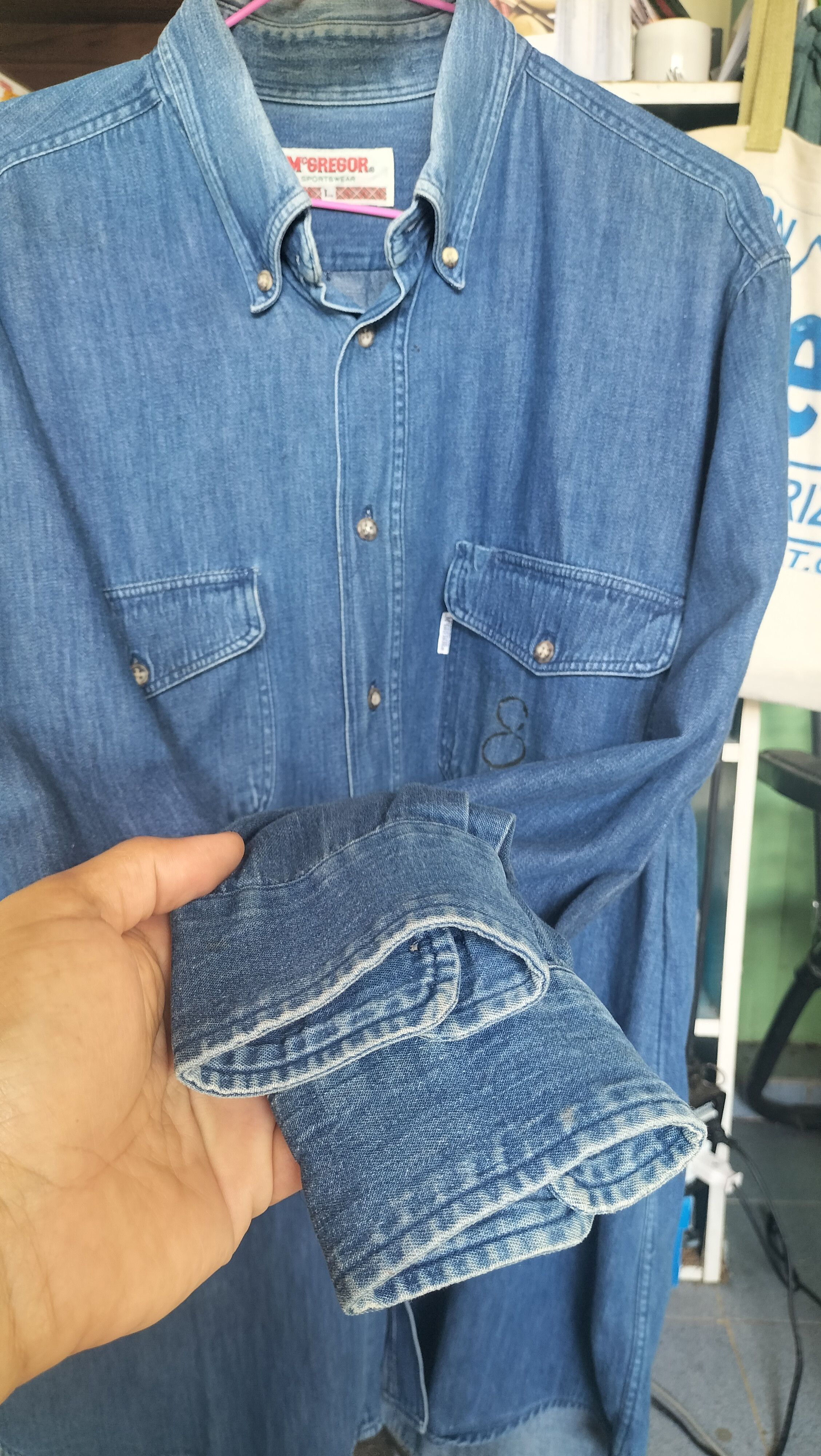 McGregor Vintage 90s Mc Gregor No 8 Sportswear Workwear Denim shirt Size US L / EU 52-54 / 3 - 5 Thumbnail