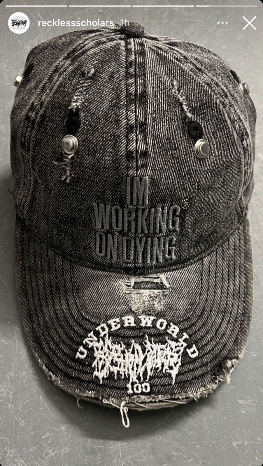 Other WORKiNG ON DYiNG x RECKLESS SCHOLARS DiSTRESSED DAD CAP HAT Size ONE SIZE - 9 Thumbnail